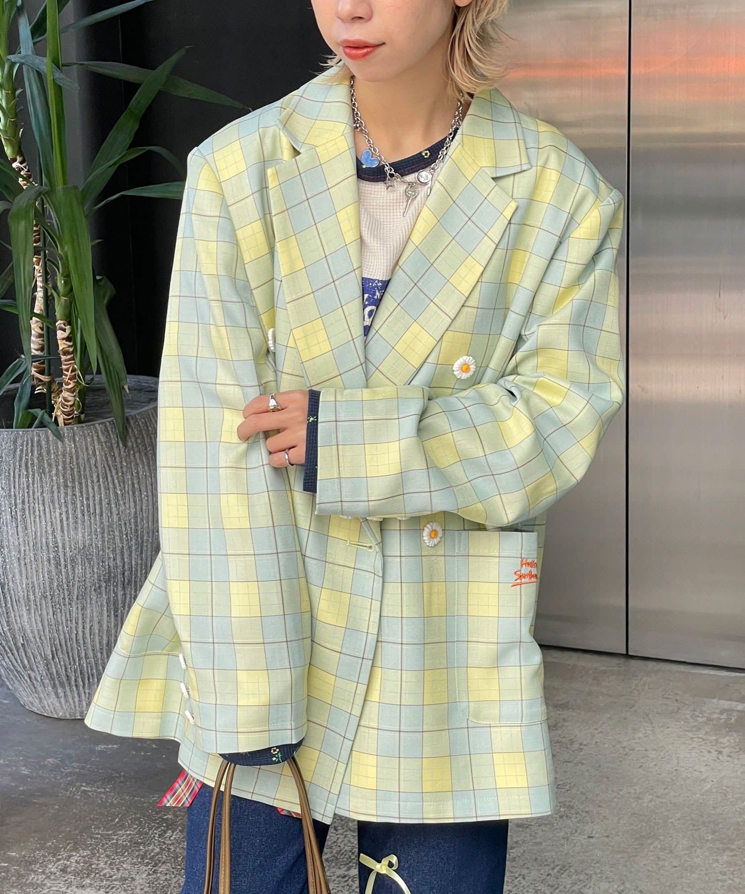 CIAOPANIC(チャオパニック) 【HELLO.SANFRANCISCO/ハローサンフランシスコ】フラワー釦チェックオーバージャケット