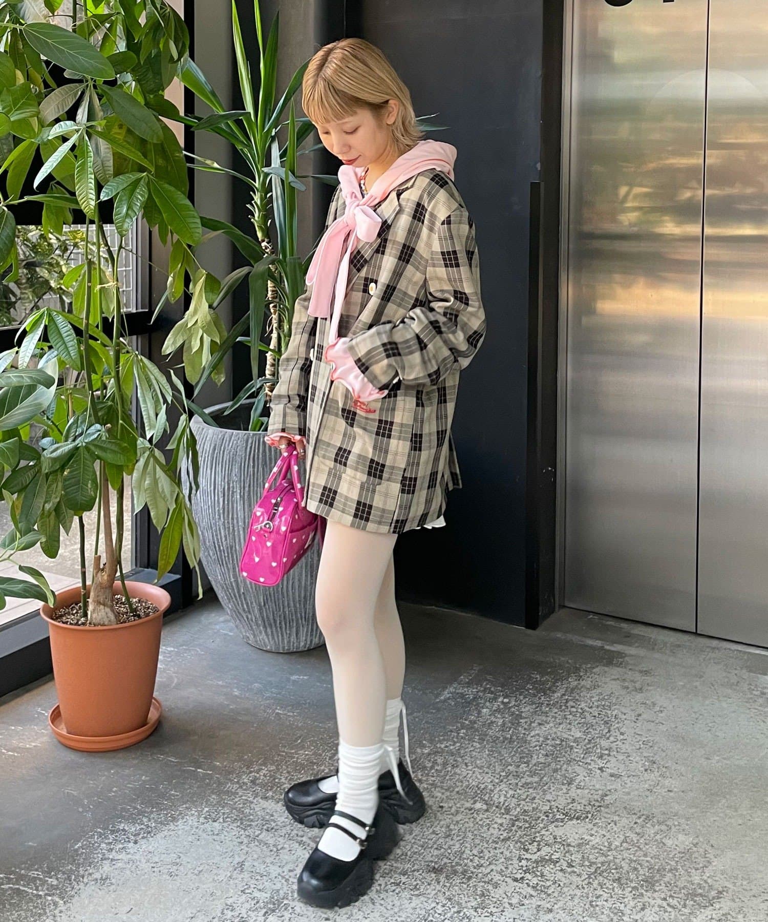 CIAOPANIC(チャオパニック) 【HELLO.SANFRANCISCO/ハローサンフランシスコ】フラワー釦チェックオーバージャケット