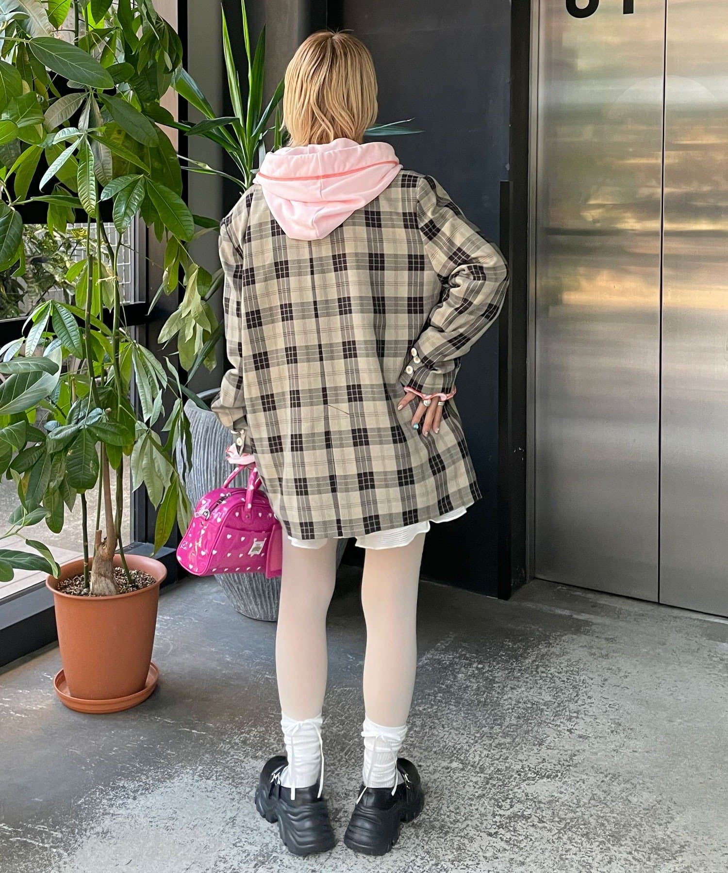 CIAOPANIC(チャオパニック) 【HELLO.SANFRANCISCO/ハローサンフランシスコ】フラワー釦チェックオーバージャケット