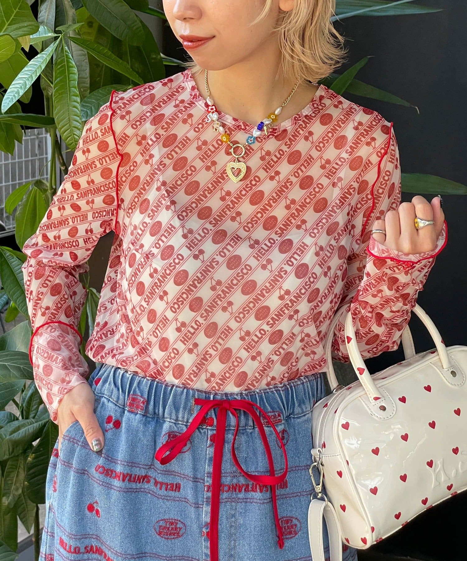 CIAOPANIC(チャオパニック) 【HELLO.SANFRANCISCO/ハローサンフランシスコ】チェリー柄シアープリントTEE