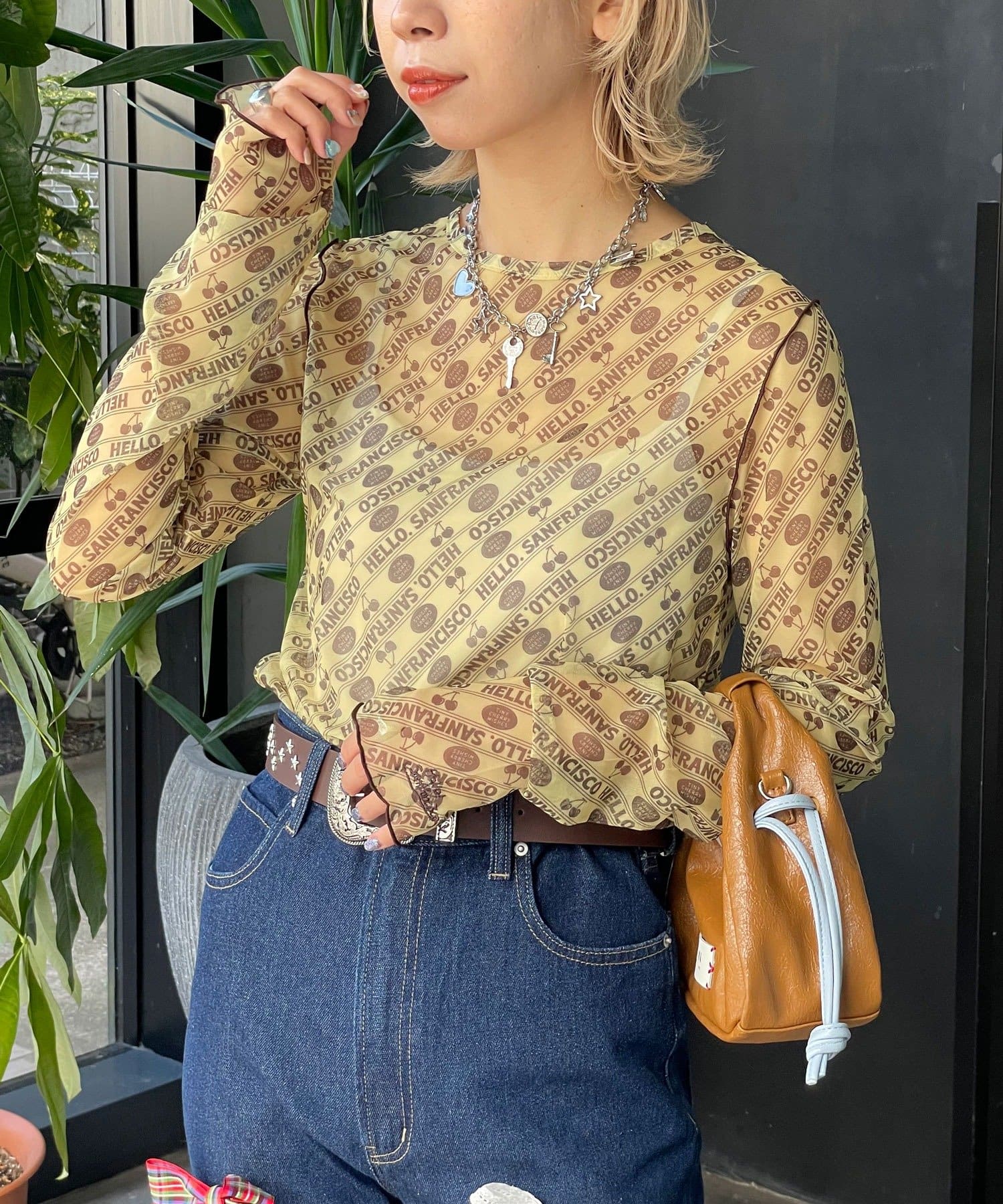 CIAOPANIC(チャオパニック) 【HELLO.SANFRANCISCO/ハローサンフランシスコ】チェリー柄シアープリントTEE