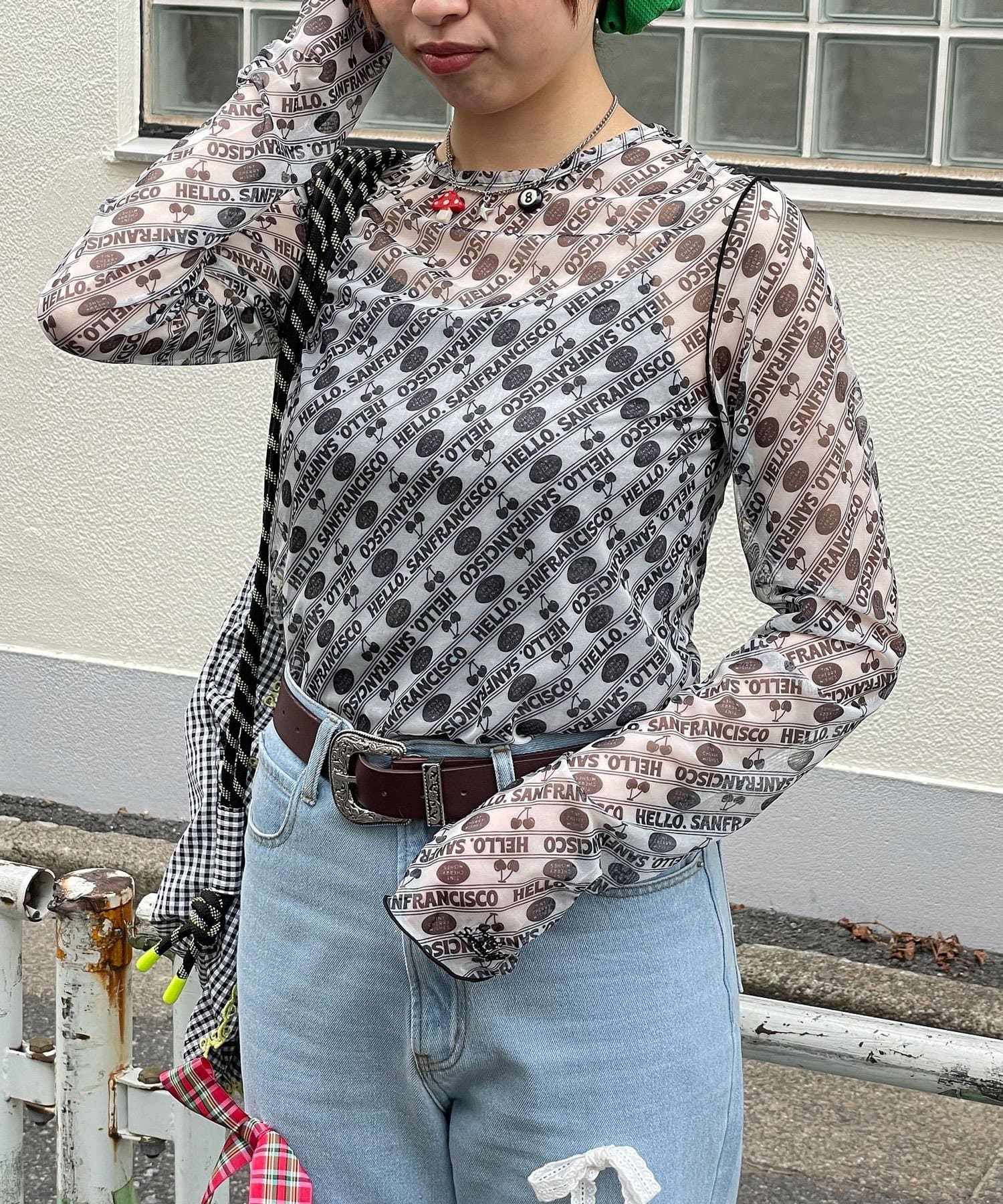 CIAOPANIC(チャオパニック) 【HELLO.SANFRANCISCO/ハローサンフランシスコ】チェリー柄シアープリントTEE