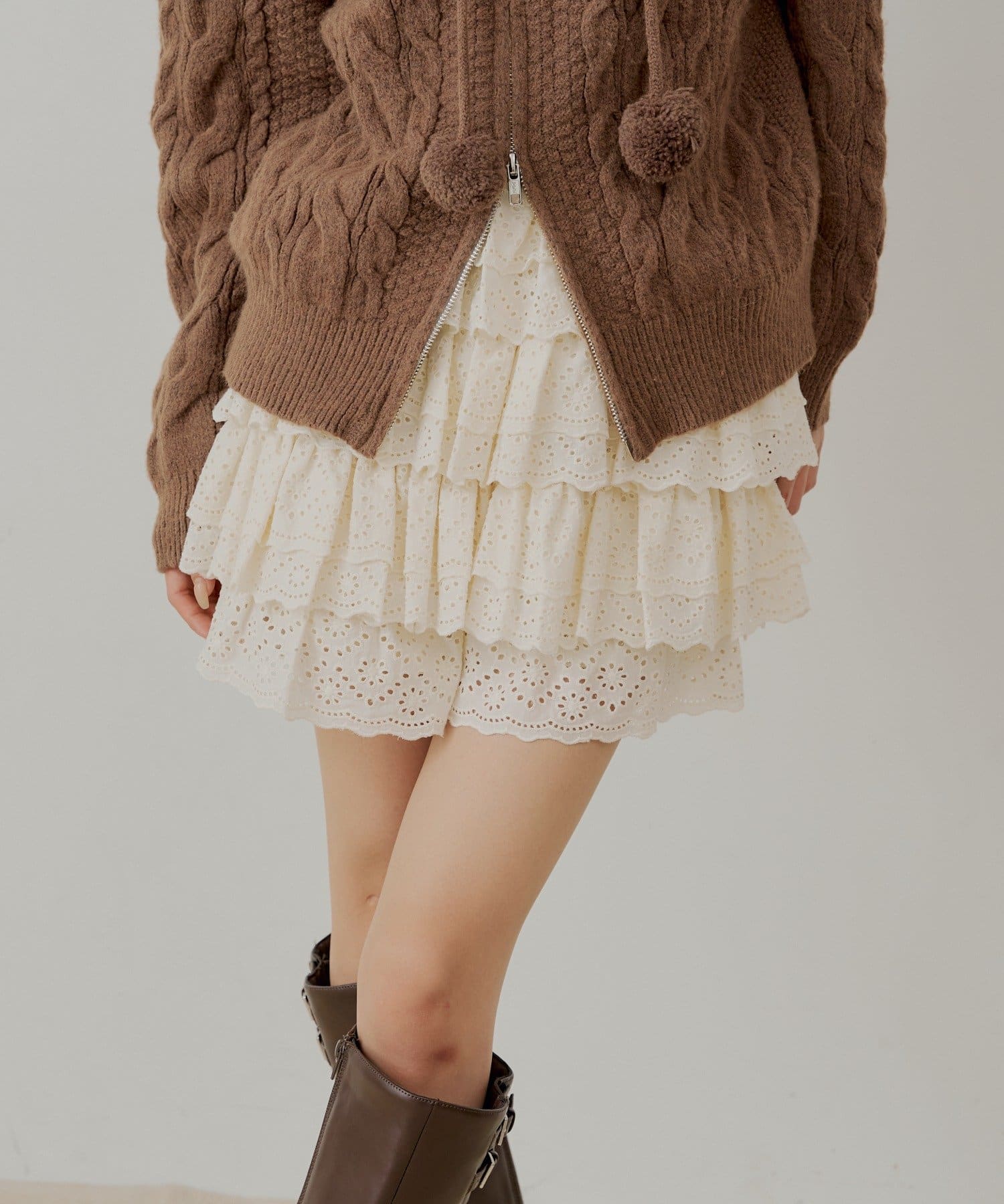 OUTLET(アウトレット) 【Chico】コットンレースティアードショートパンツ