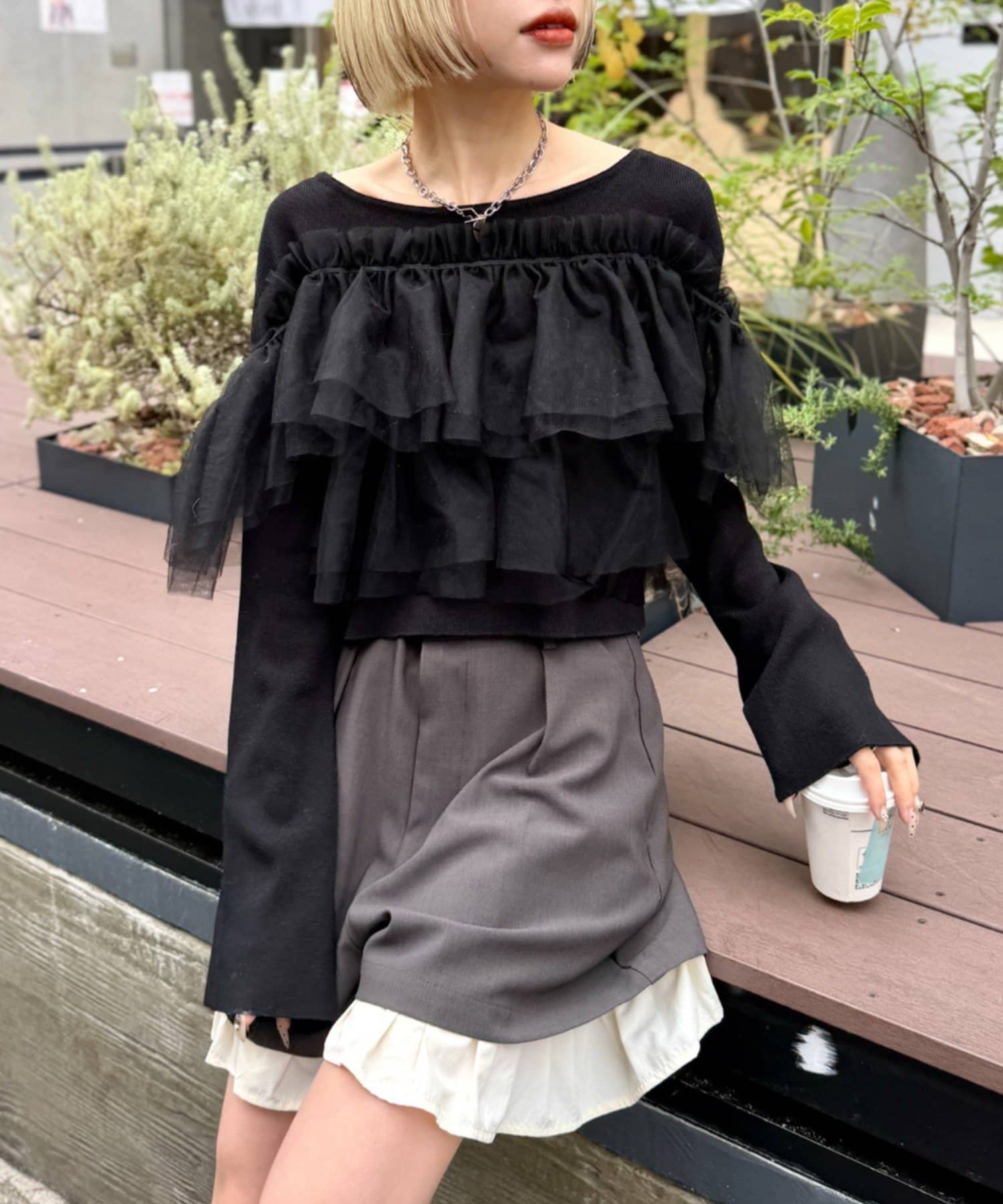 OUTLET(アウトレット) 【w closet】チュールフリルニット