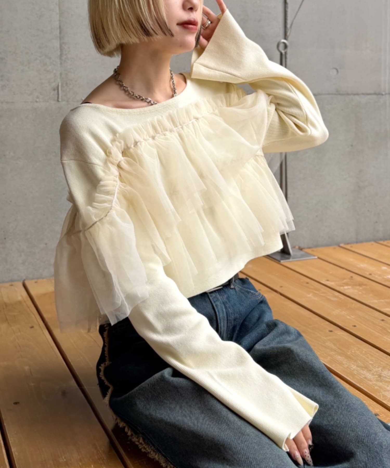 OUTLET(アウトレット) 【w closet】チュールフリルニット