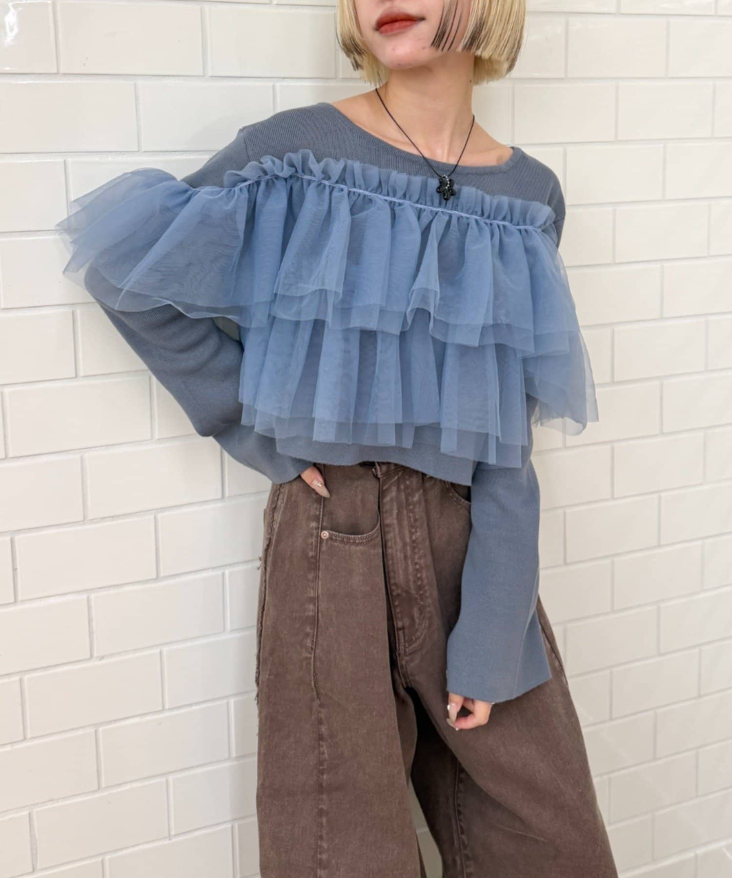 OUTLET(アウトレット) 【w closet】チュールフリルニット