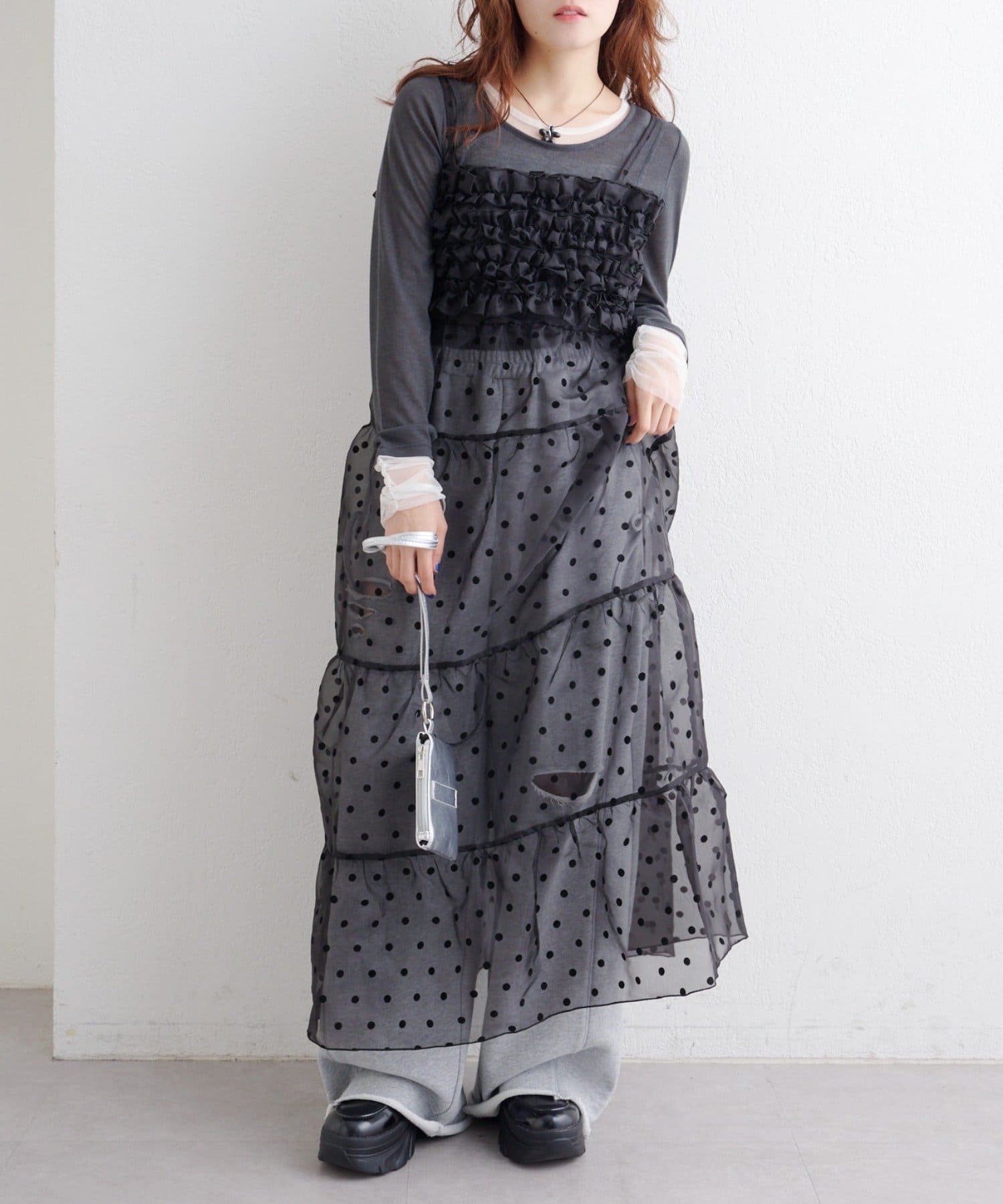 OUTLET(アウトレット) 【w closet】オーガンジーキャミワンピース