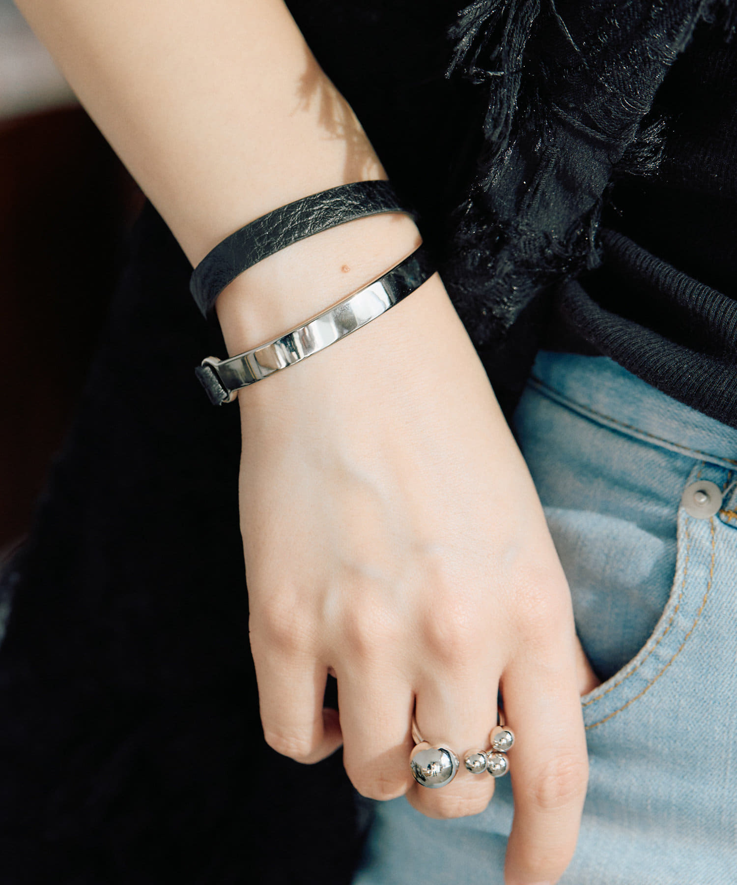 OUTLET(アウトレット) 【ear PAPILLONNER】ダブルラップレザーブレスレット