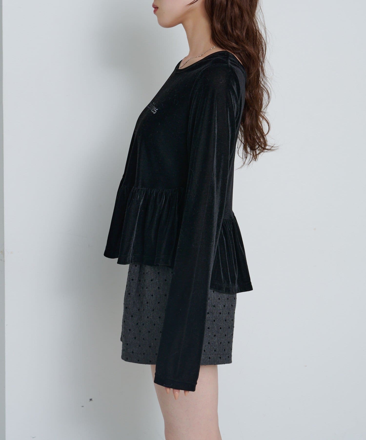 OUTLET(アウトレット) 【Kastane】ロゴペプラムベロアトップス