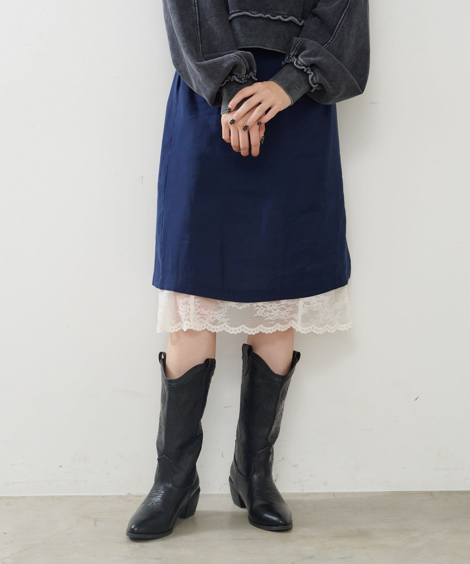 OUTLET(アウトレット) 【Kastane】サテンレースミドルスカートSET