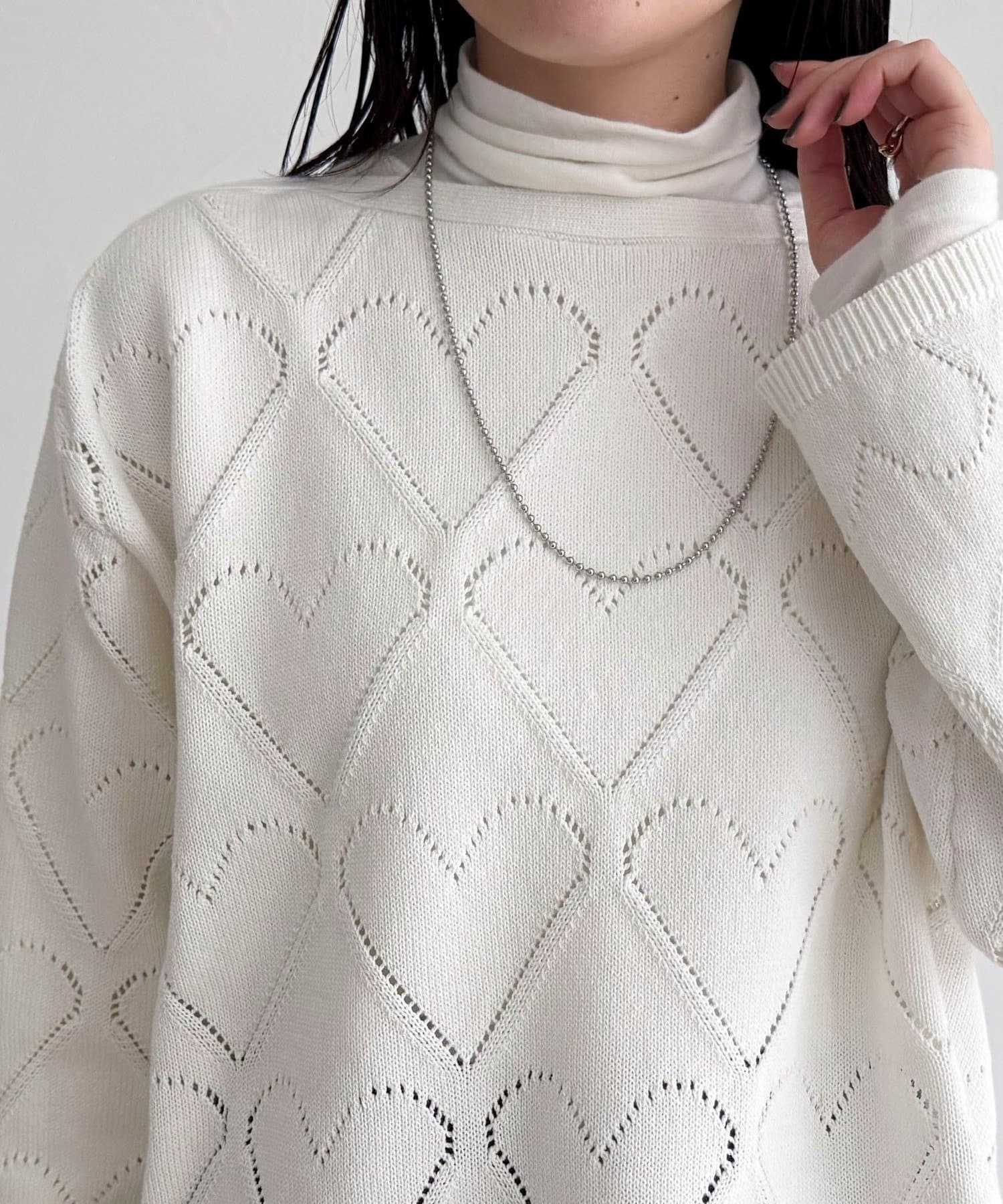 FREDY & GLOSTER(フレディ アンド グロスター) LINEN混ハート透かし柄ニット