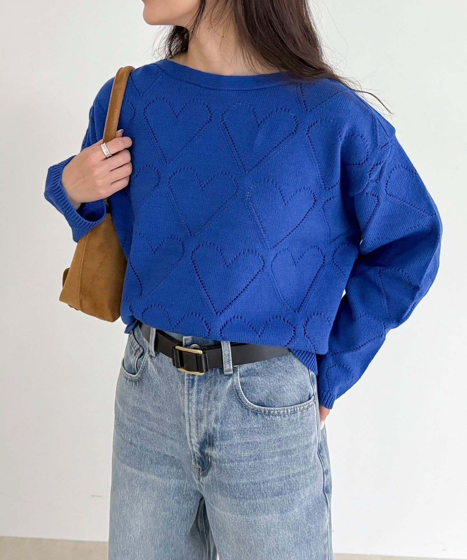 FREDY & GLOSTER(フレディ アンド グロスター) LINEN混ハート透かし柄ニット