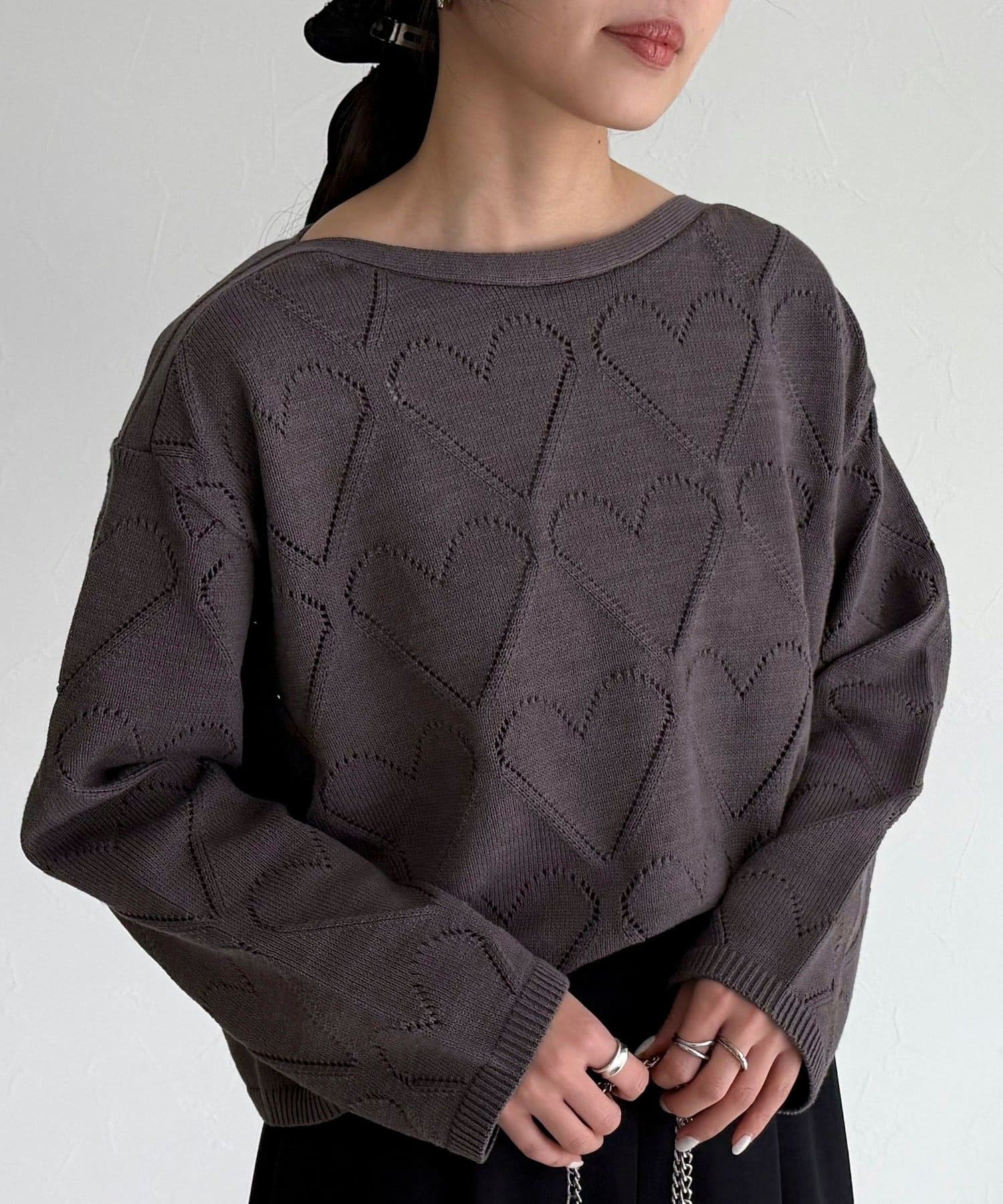 FREDY & GLOSTER(フレディ アンド グロスター) LINEN混ハート透かし柄ニット