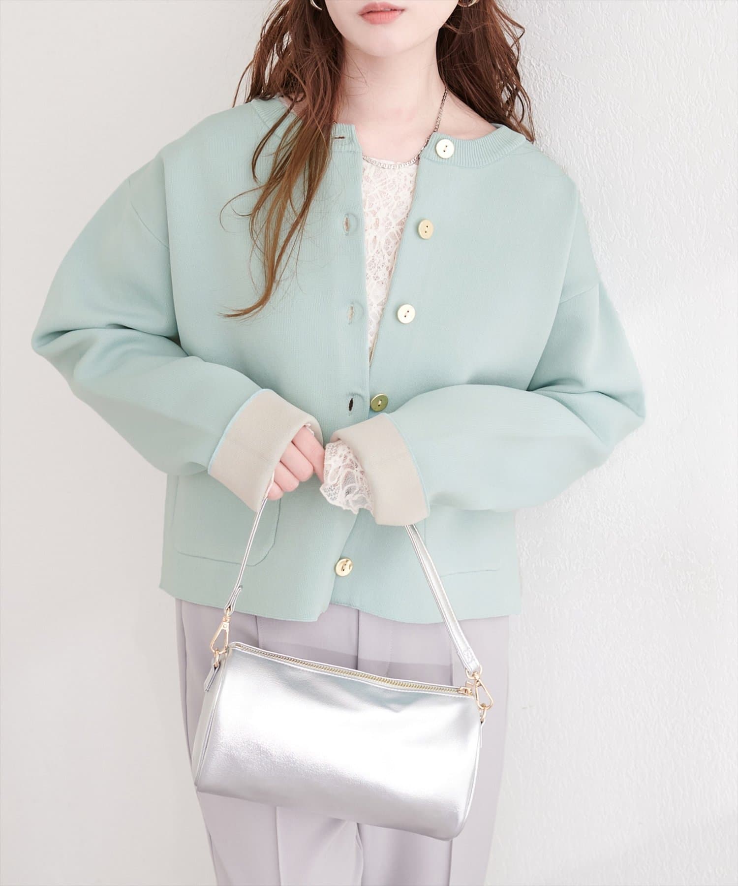 natural couture(ナチュラルクチュール) 配色ポケ付きニットカーディガン