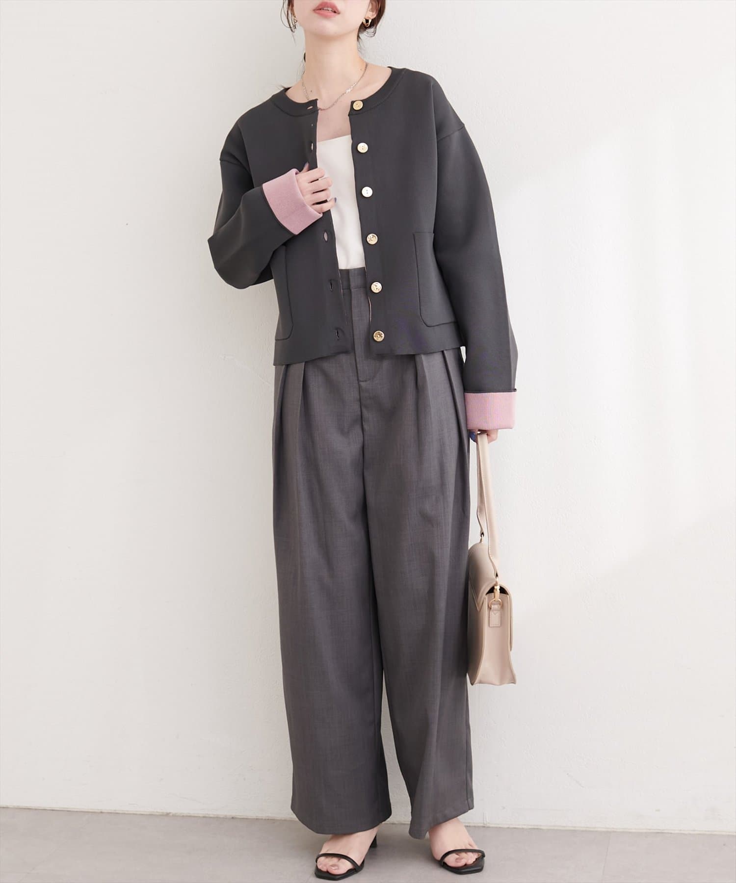 natural couture(ナチュラルクチュール) 配色ポケ付きニットカーディガン