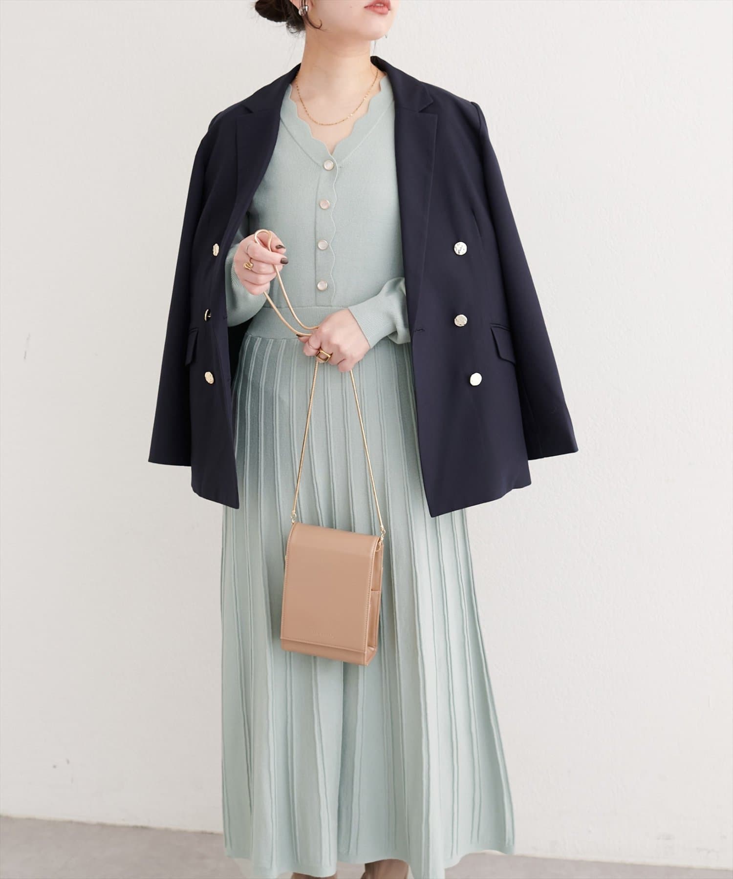 natural couture(ナチュラルクチュール) スカラッププリーツニットワンピース