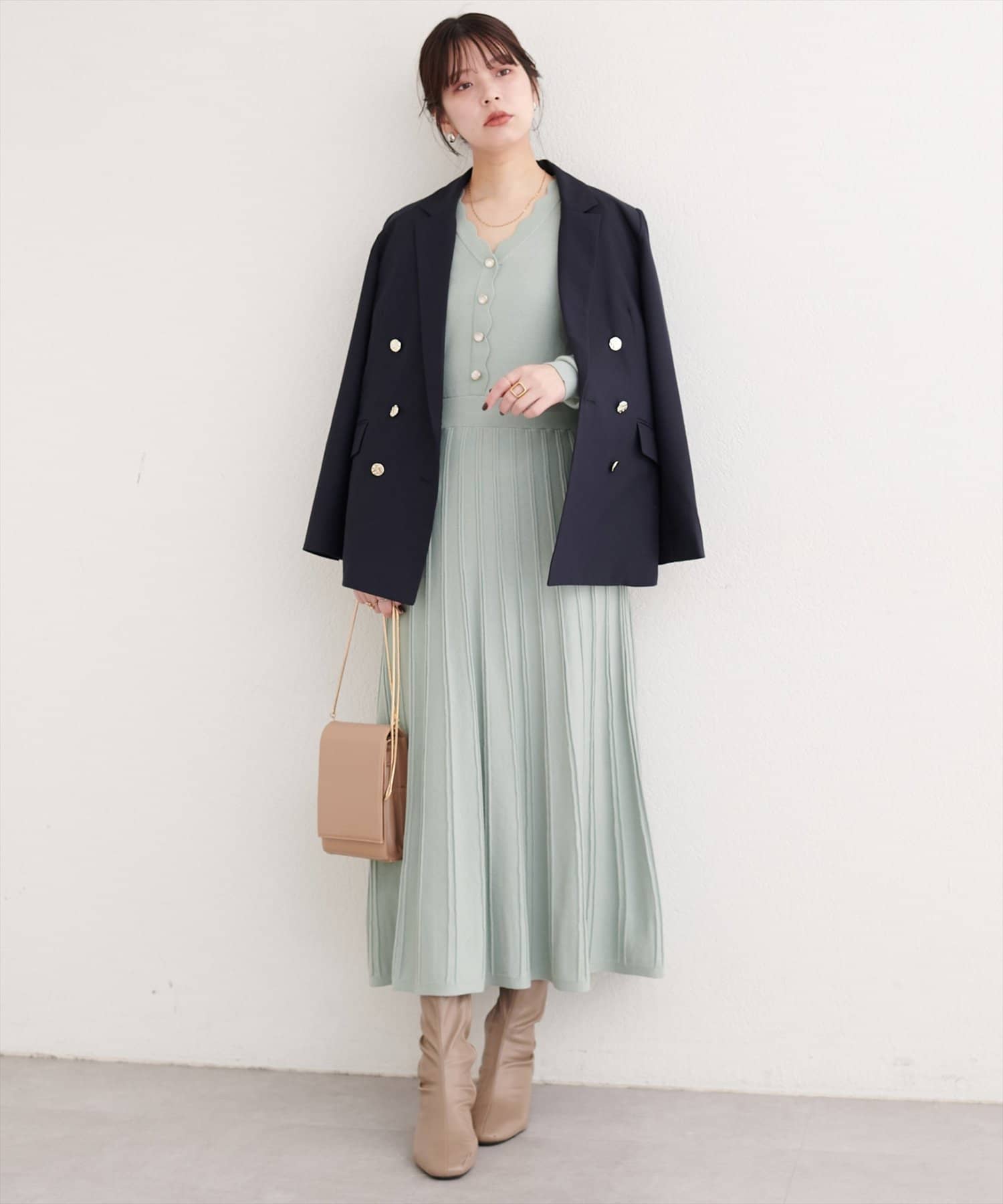 natural couture(ナチュラルクチュール) スカラッププリーツニットワンピース