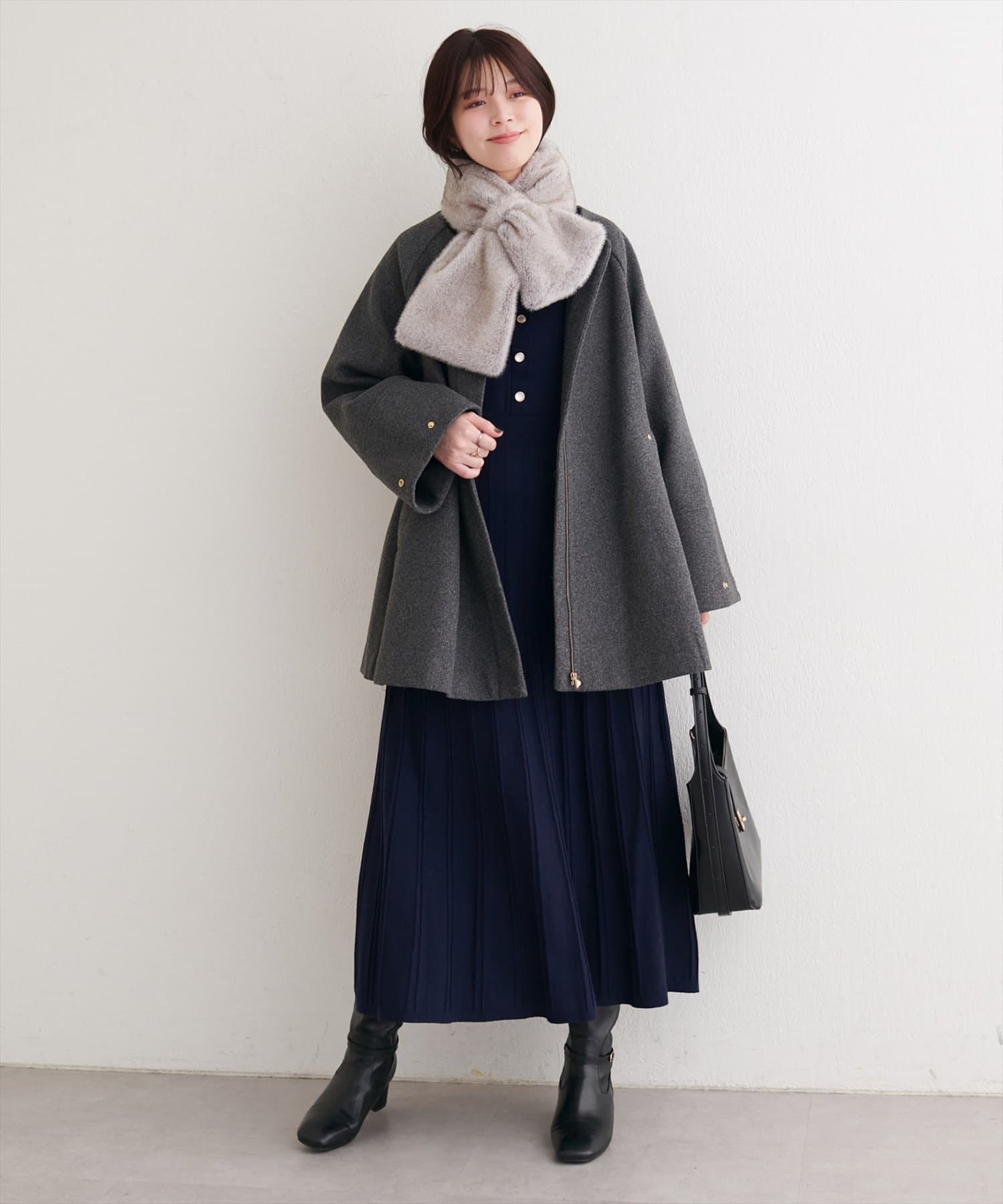 natural couture(ナチュラルクチュール) スカラッププリーツニットワンピース