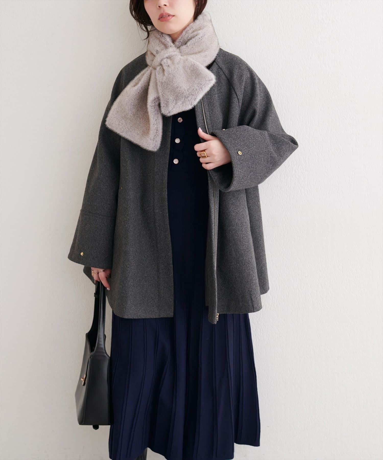 natural couture(ナチュラルクチュール) スカラッププリーツニットワンピース