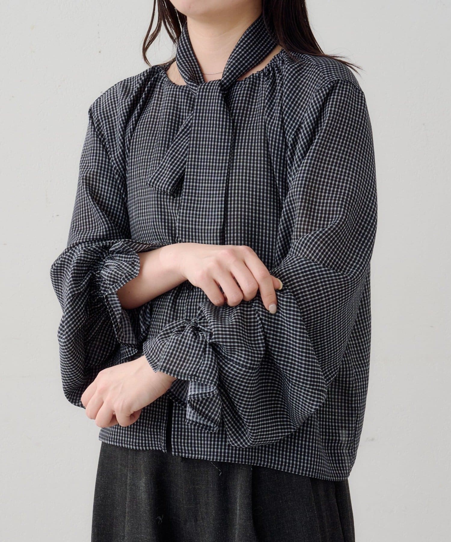 Kastane(カスタネ) 【3.12(木)12:00発売/2WAY】B シアーチェックボウタイブラウス