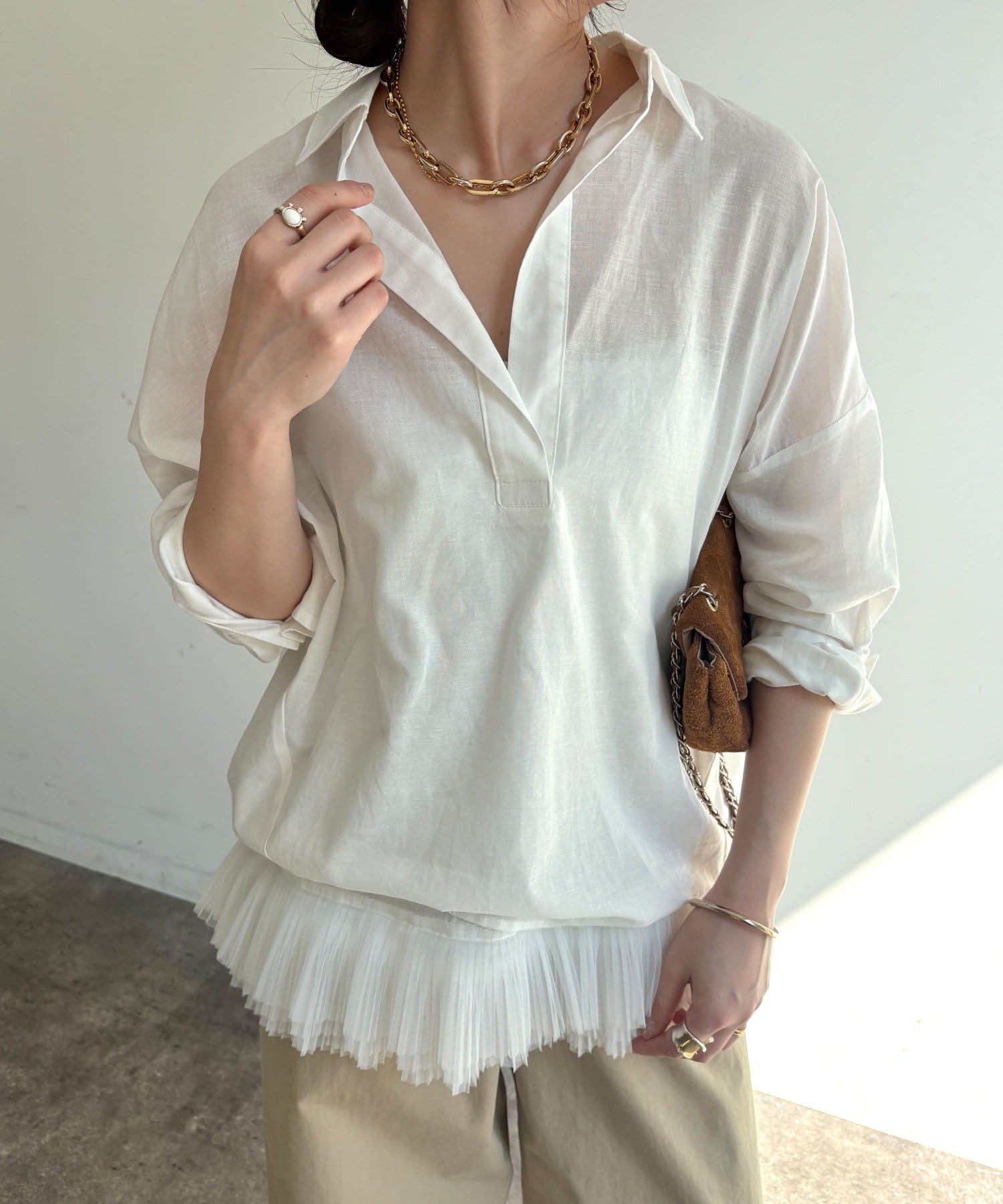 DOUDOU(ドゥドゥ) シアーリネンスキッパーシャツ