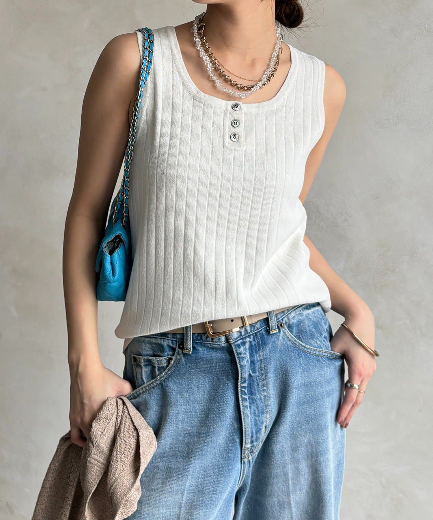 DOUDOU(ドゥドゥ) ヘンリーネック前後2WAYニットタンク