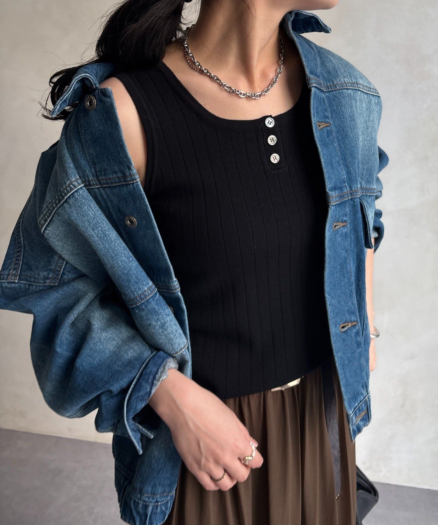 DOUDOU(ドゥドゥ) ヘンリーネック前後2WAYニットタンク