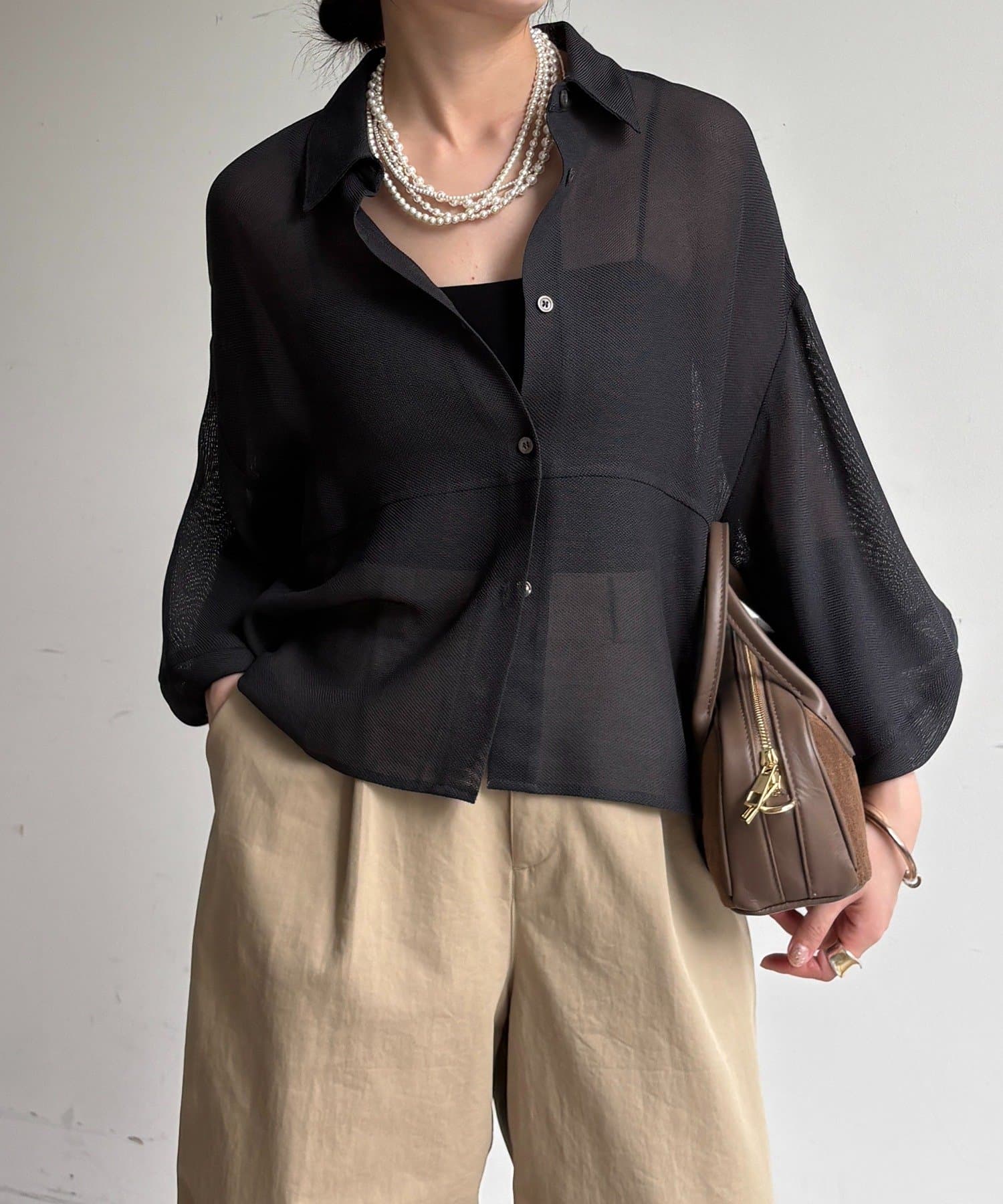 DOUDOU(ドゥドゥ) 【上品な透け感】メッシュシャツ