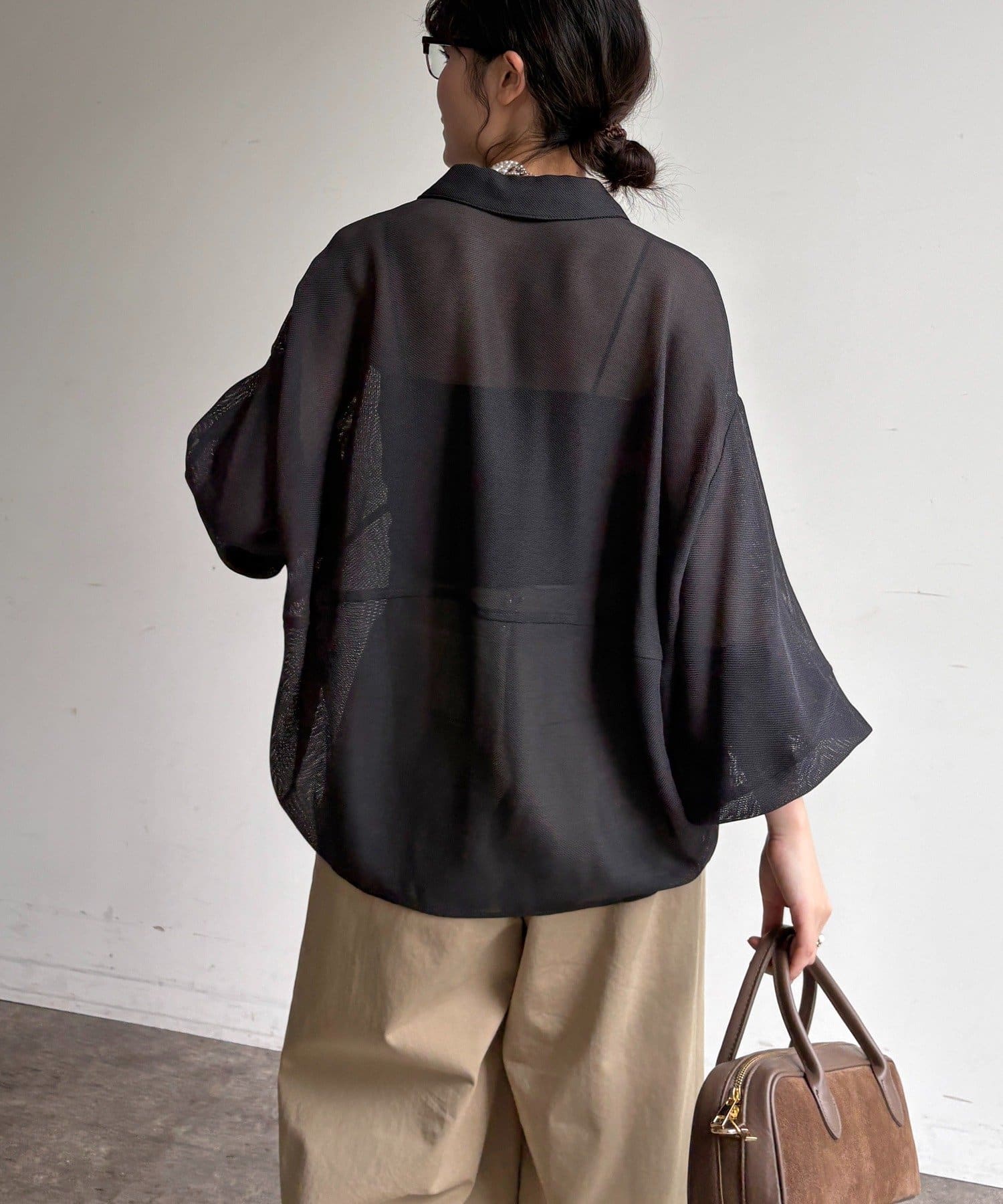 DOUDOU(ドゥドゥ) 【上品な透け感】メッシュシャツ