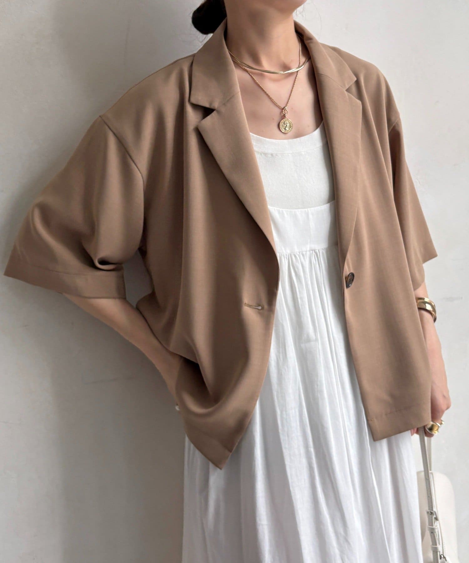 DOUDOU(ドゥドゥ) 【セットアップ可能】クールグログラン5分袖ジャケット