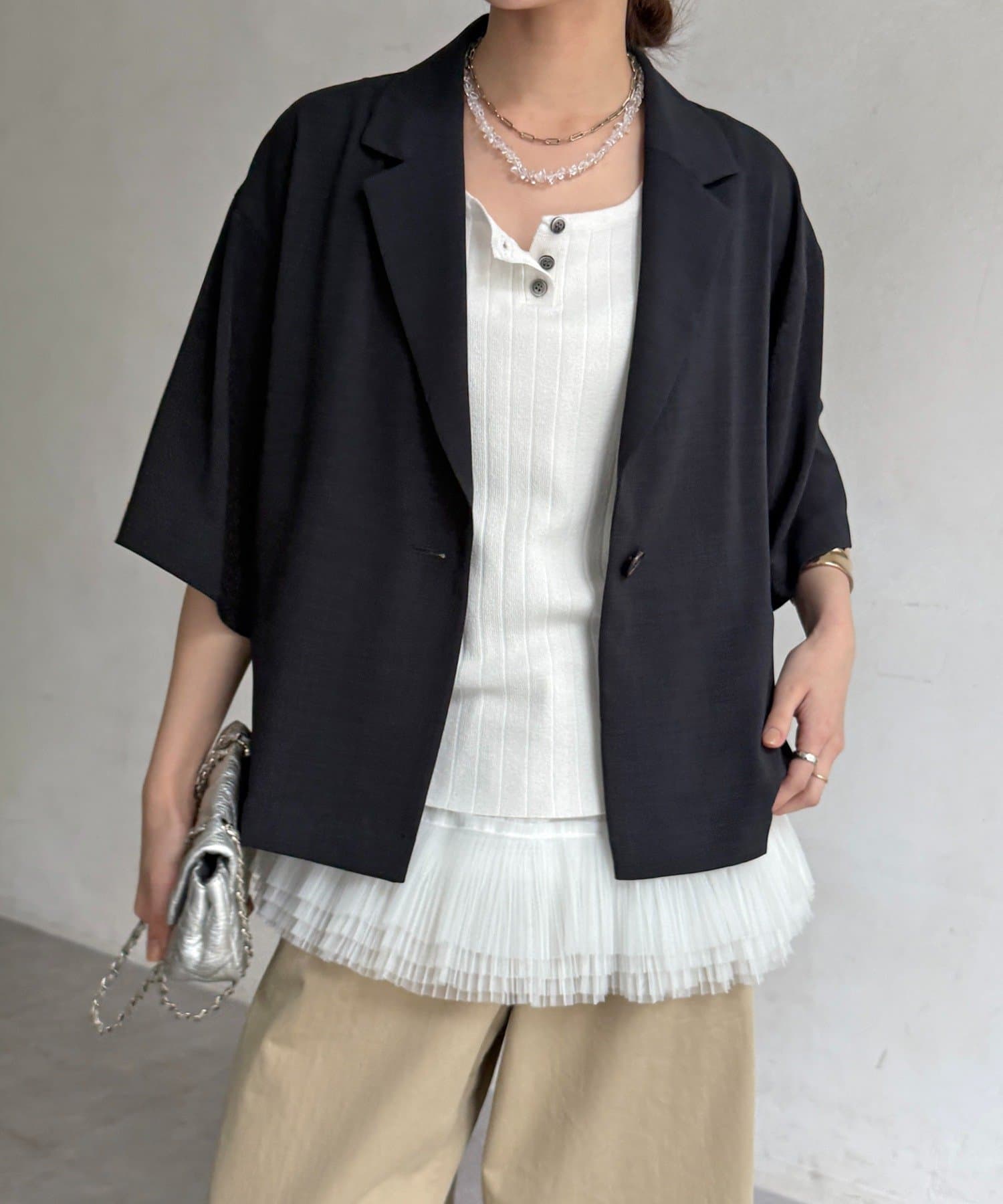 DOUDOU(ドゥドゥ) 【セットアップ可能】クールグログラン5分袖ジャケット