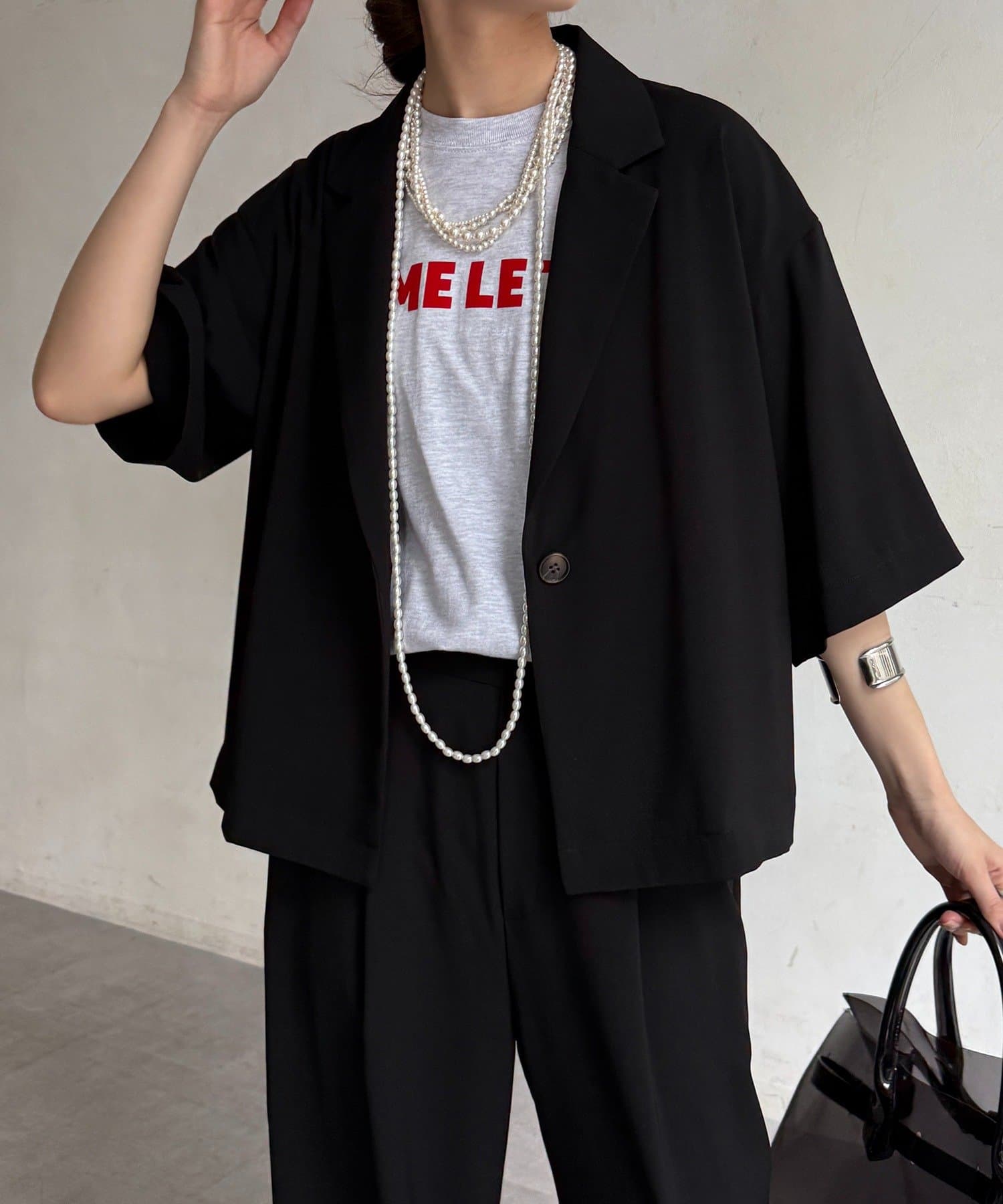 DOUDOU(ドゥドゥ) 【セットアップ可能】クールグログラン5分袖ジャケット