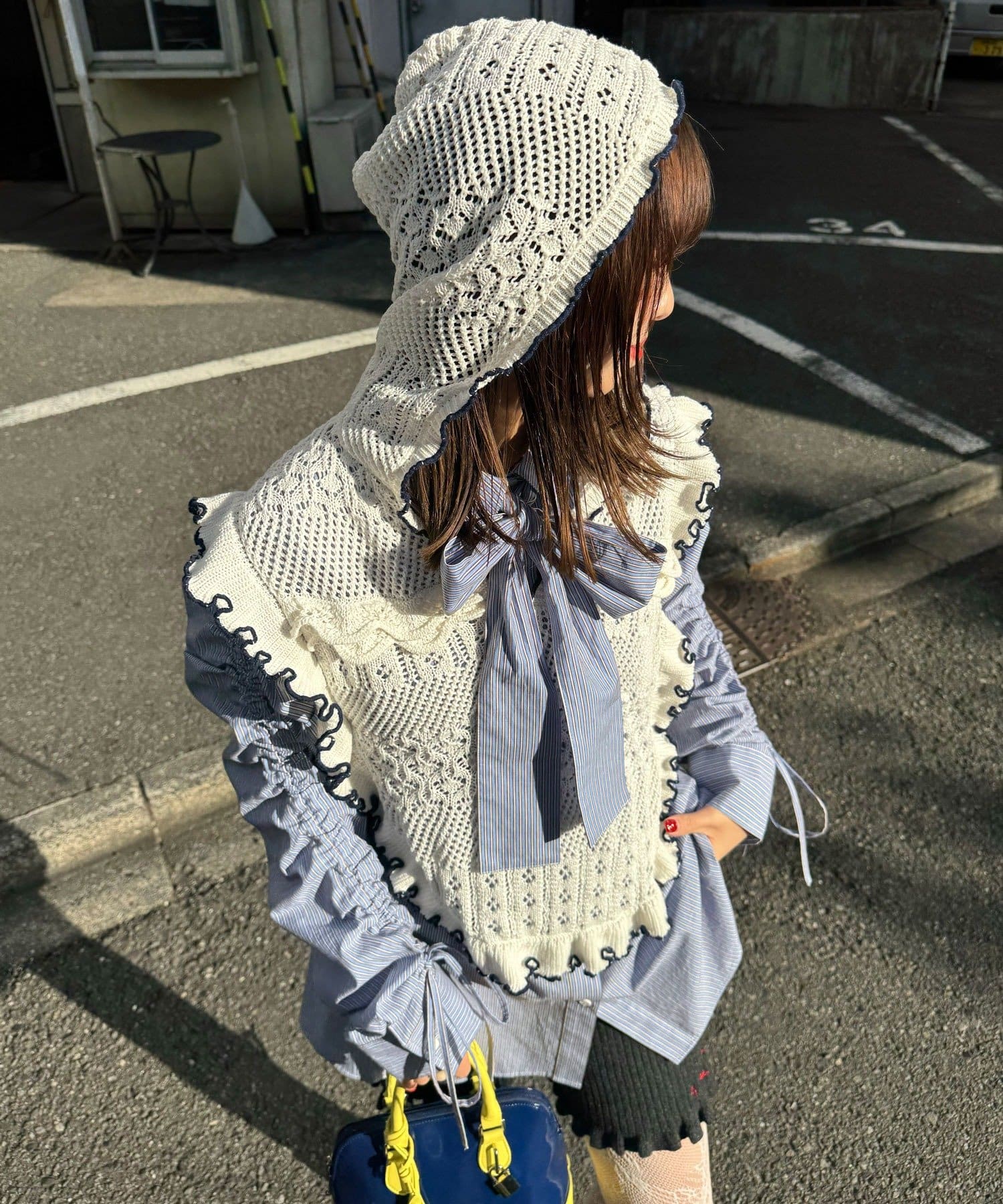 CIAOPANIC(チャオパニック) フード付きフリルメローニットベスト