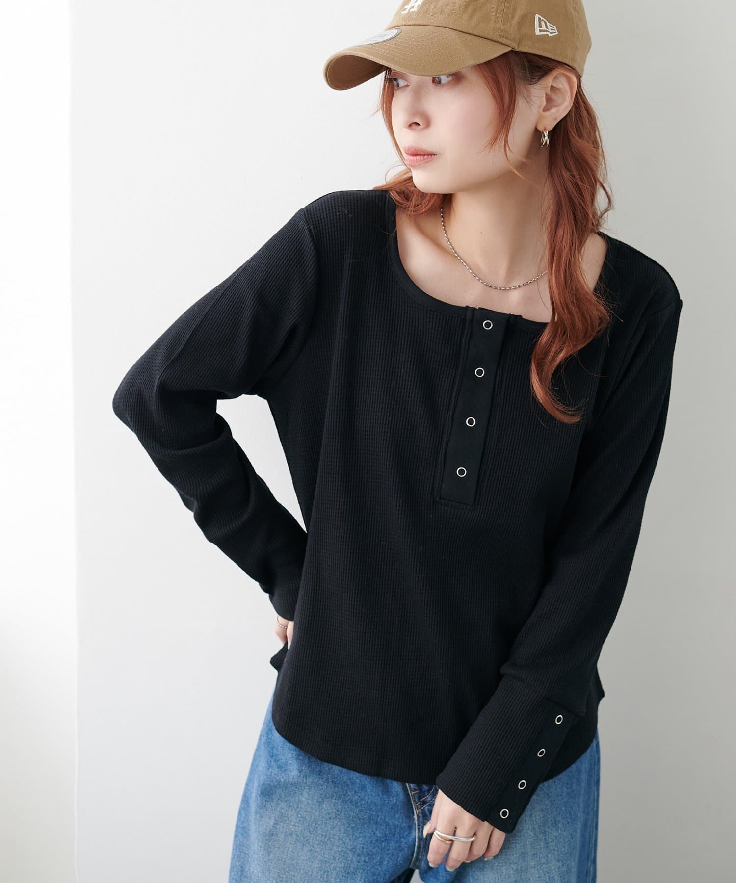 DISCOAT(ディスコート) 【WEB限定】袖リングボタンワッフルロンT