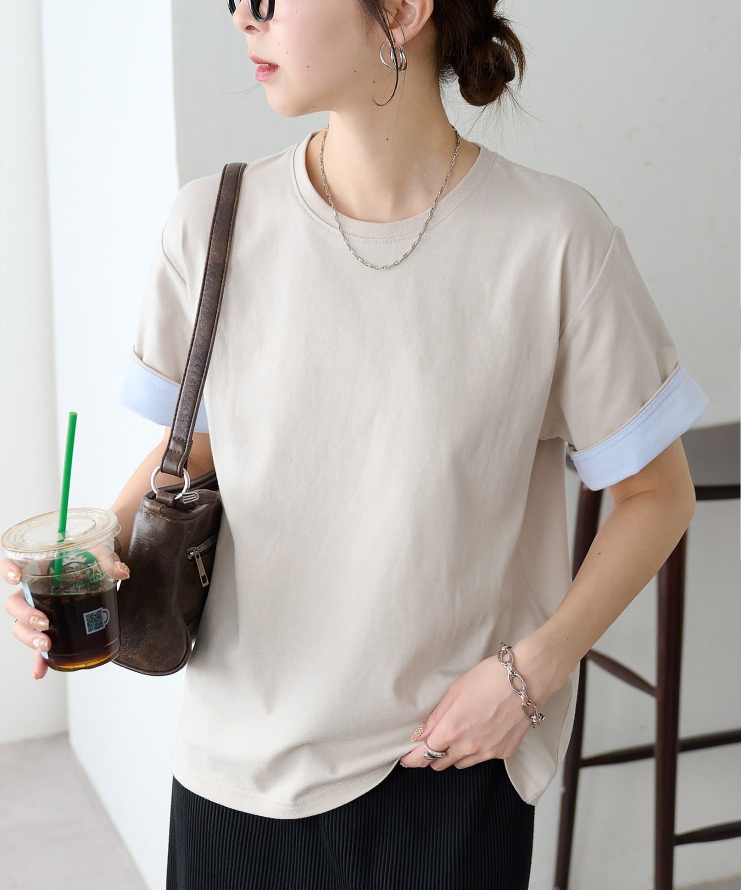 DISCOAT(ディスコート) 【WEB限定 】袖バイカラークルーネックT