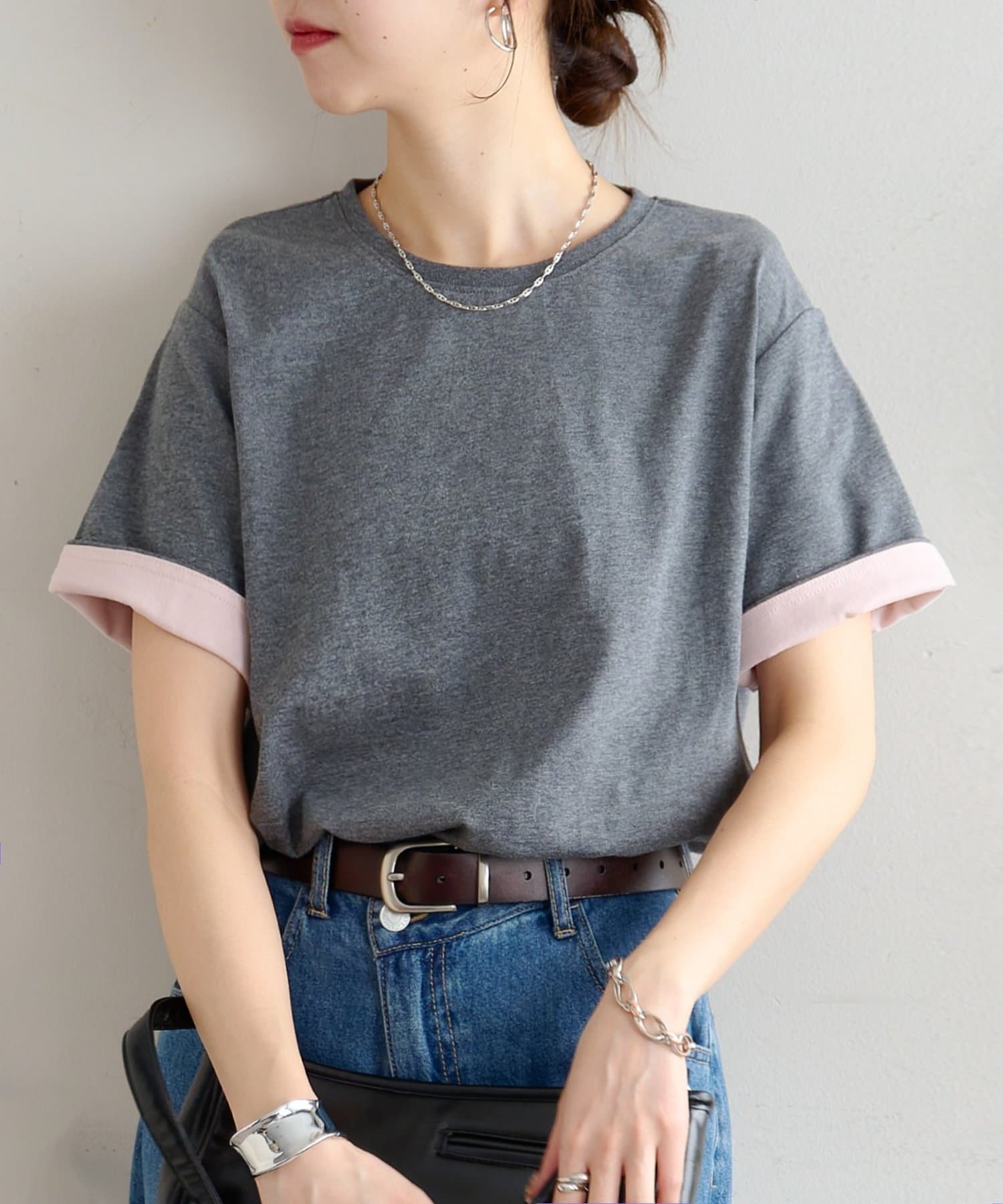 DISCOAT(ディスコート) 【WEB限定 】袖バイカラークルーネックT