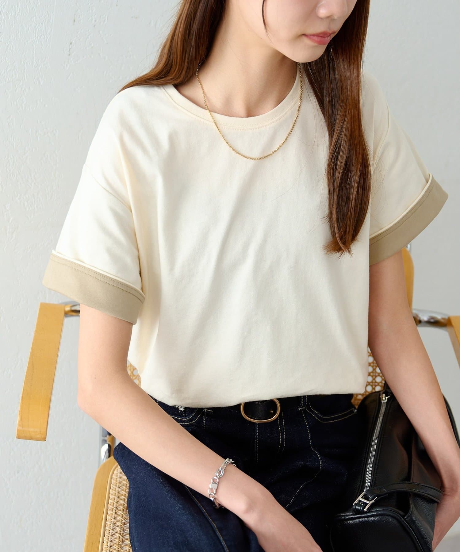 DISCOAT(ディスコート) 【WEB限定 】袖バイカラークルーネックT