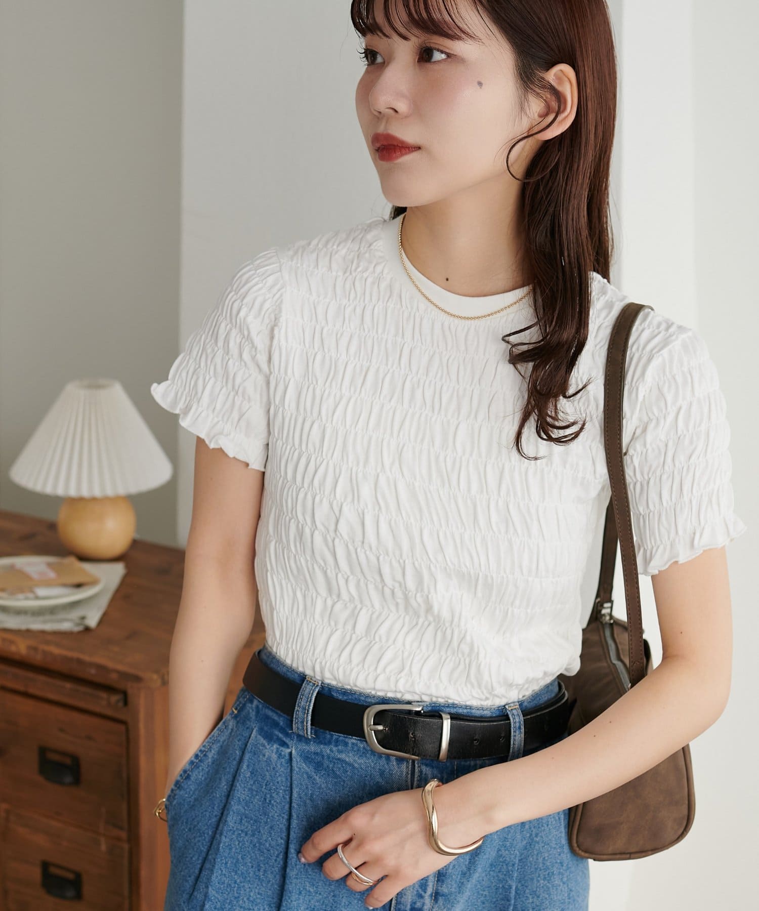 DISCOAT(ディスコート) 【WEB限定】シャーリングコンパクトTシャツ