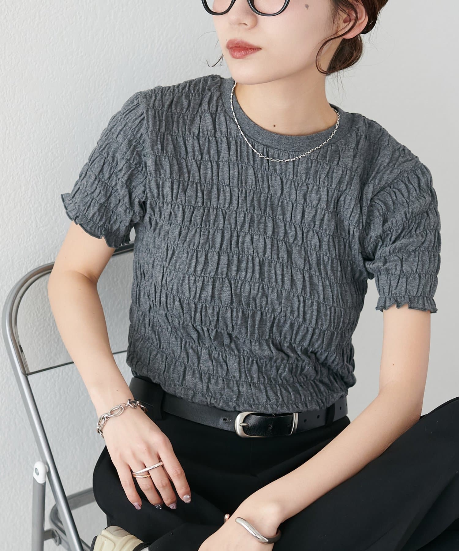 DISCOAT(ディスコート) 【WEB限定】シャーリングコンパクトTシャツ