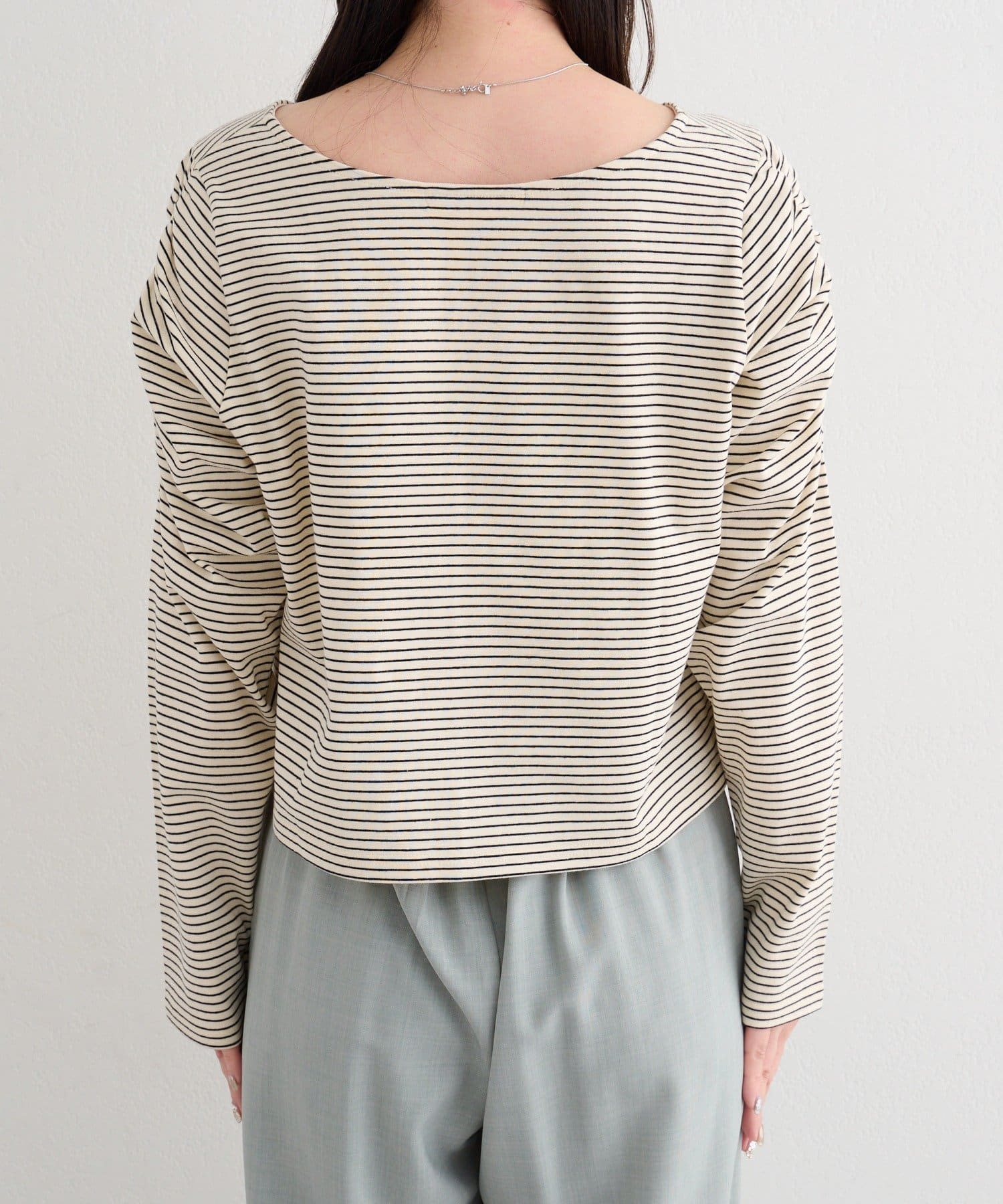 Kastane(カスタネ) 【4色展開】B ボーダーギャザーショルダーカーディガン