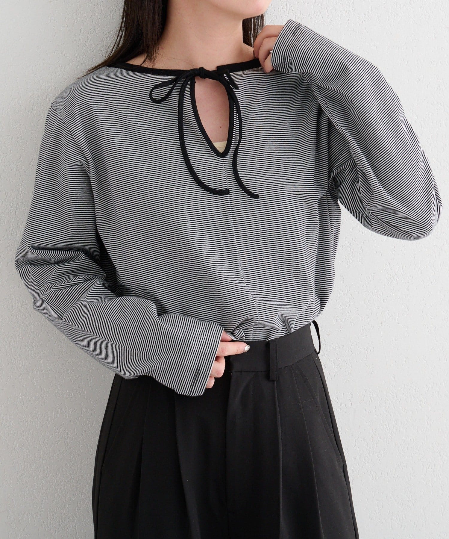 Kastane(カスタネ) 【前後2WAY】B ボーダーバックリボンロンTEE