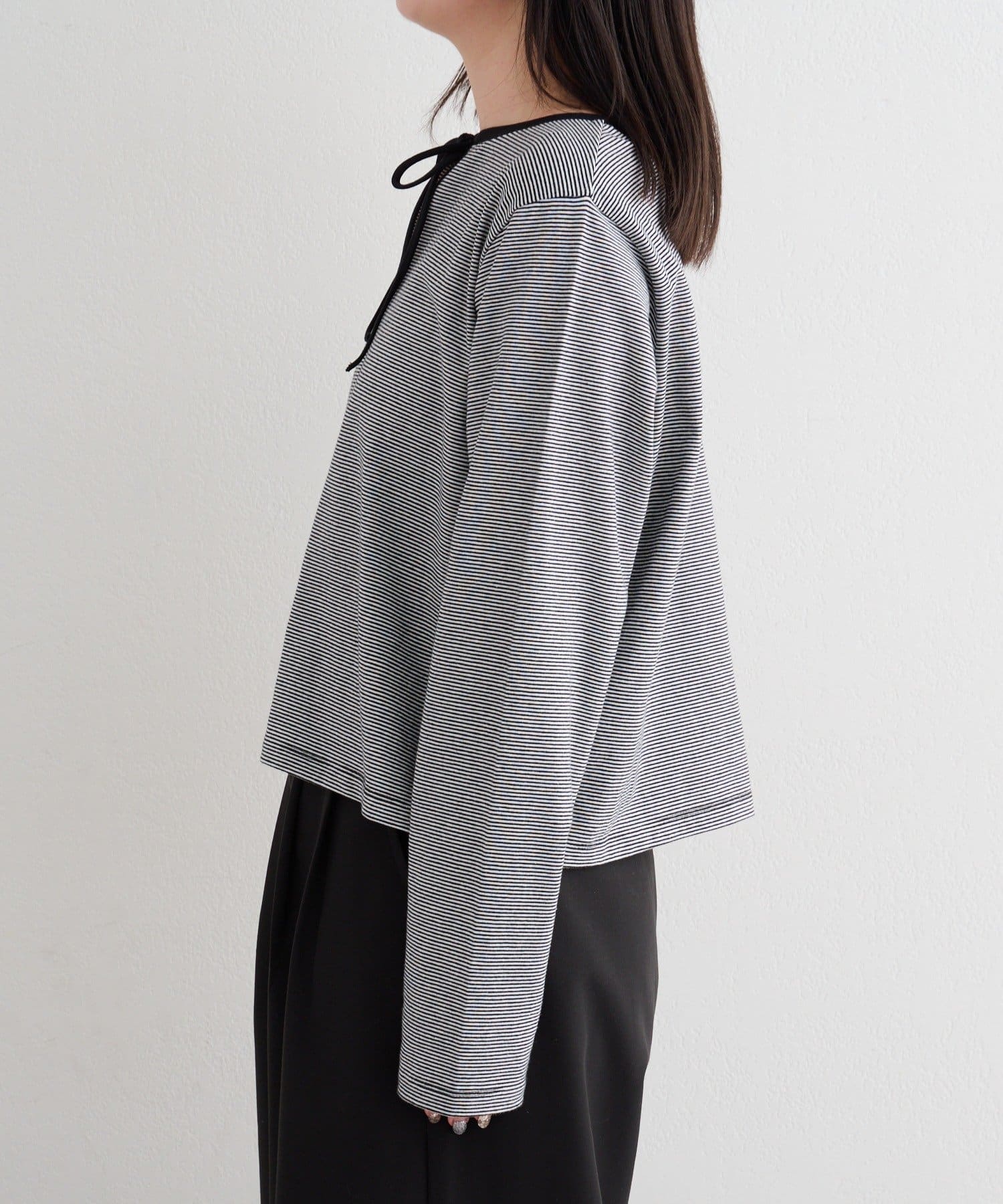 Kastane(カスタネ) 【前後2WAY】B ボーダーバックリボンロンTEE