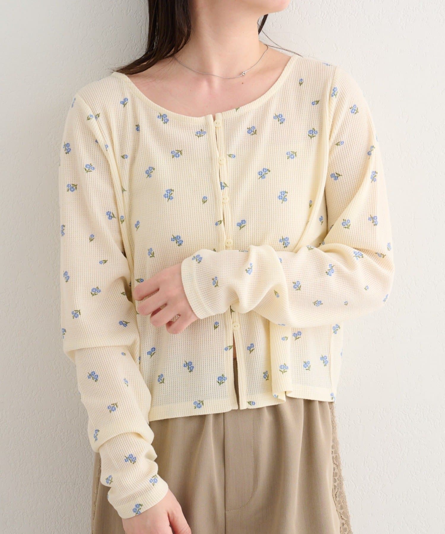 Kastane(カスタネ) B ワッフル小花柄カーディガン