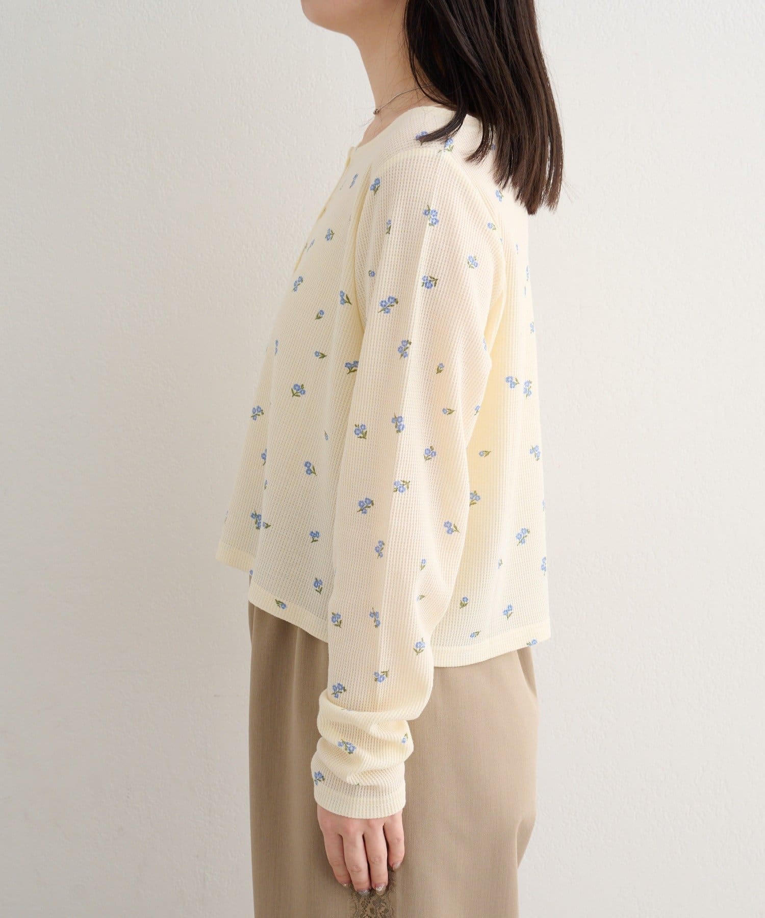 Kastane(カスタネ) B ワッフル小花柄カーディガン