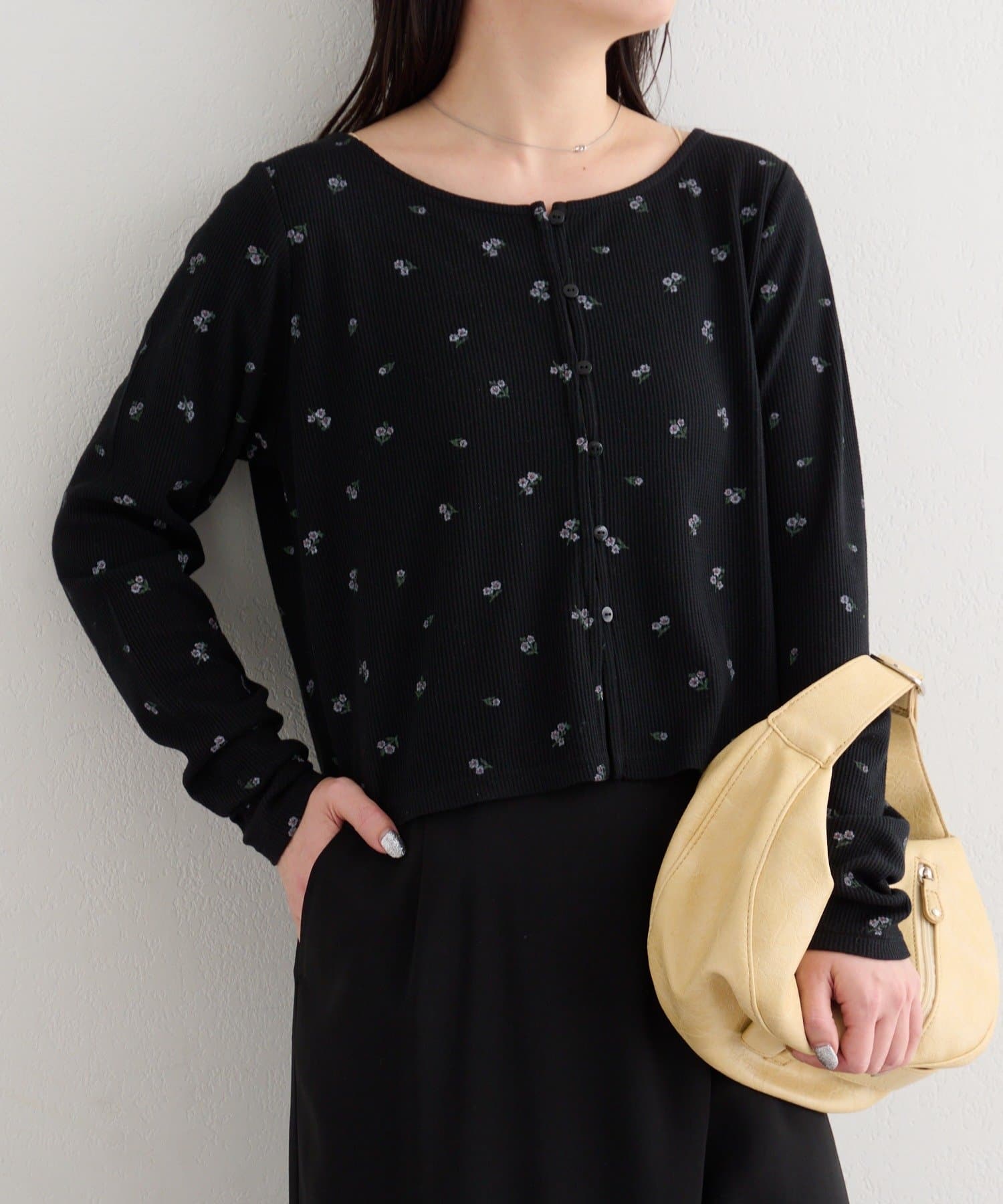 Kastane(カスタネ) B ワッフル小花柄カーディガン