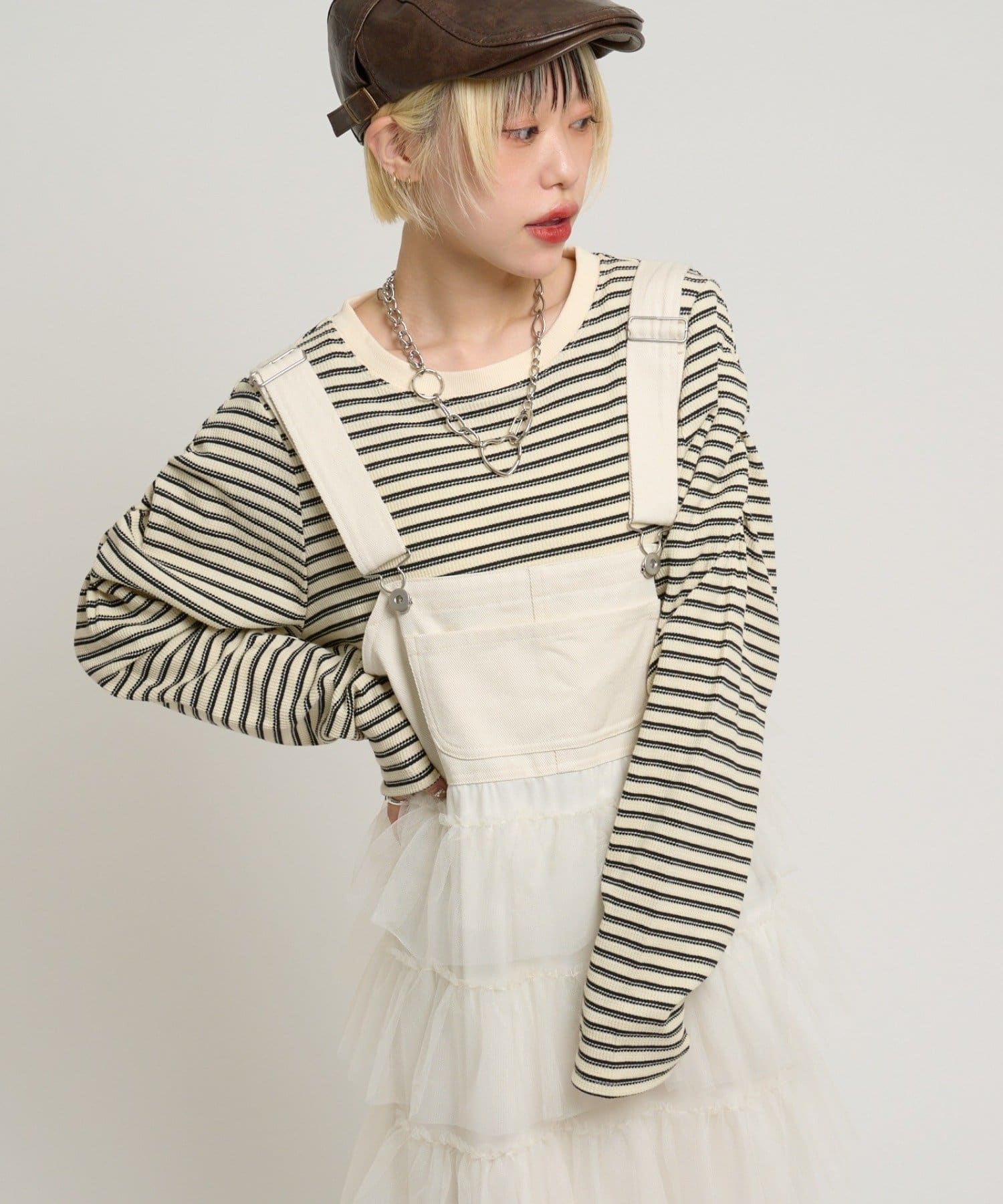 w closet(ダブルクローゼット) ワッフルボーダープルオーバー