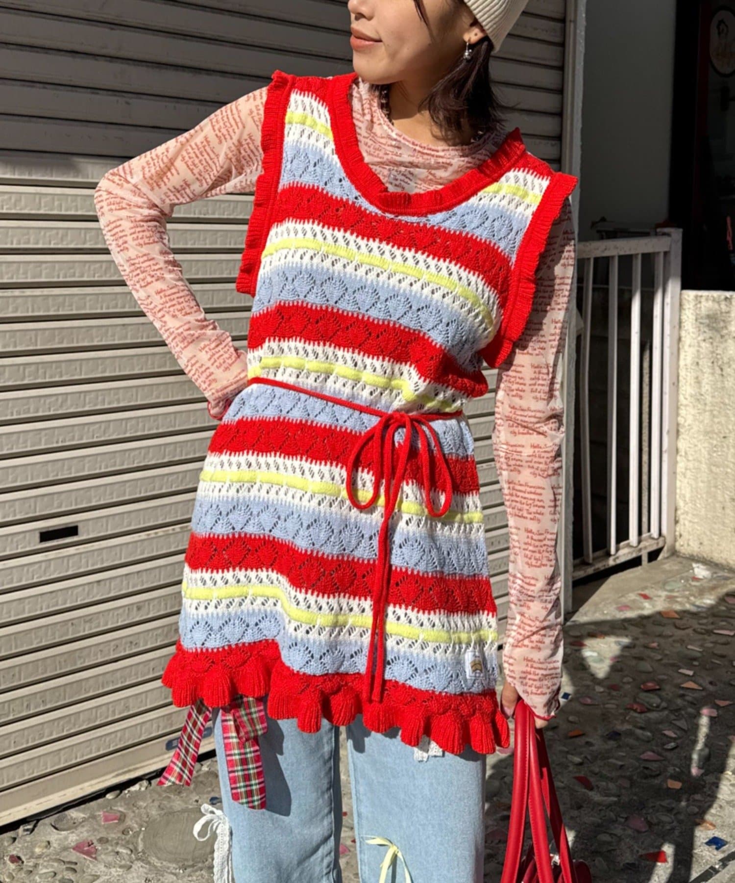 CIAOPANIC TYPY(チャオパニックティピー) 【HELLO.SANFRANCISCO/ハローサンフランシスコ】透かし柄ボーダーニットチュニック