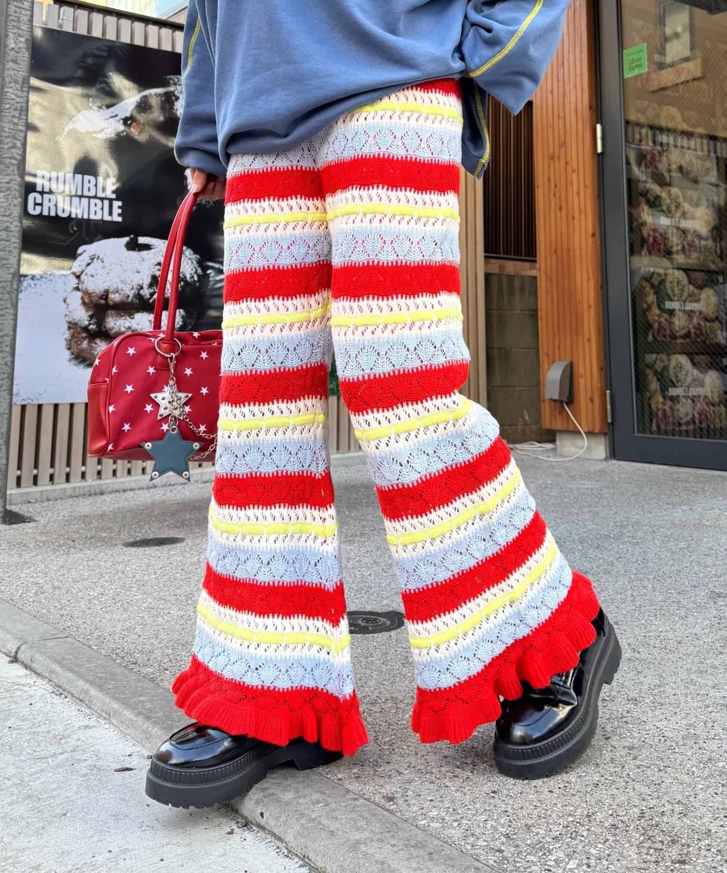 CIAOPANIC TYPY(チャオパニックティピー) 【HELLO.SANFRANCISCO/ハローサンフランシスコ】透かし柄ボーダーニットパンツ