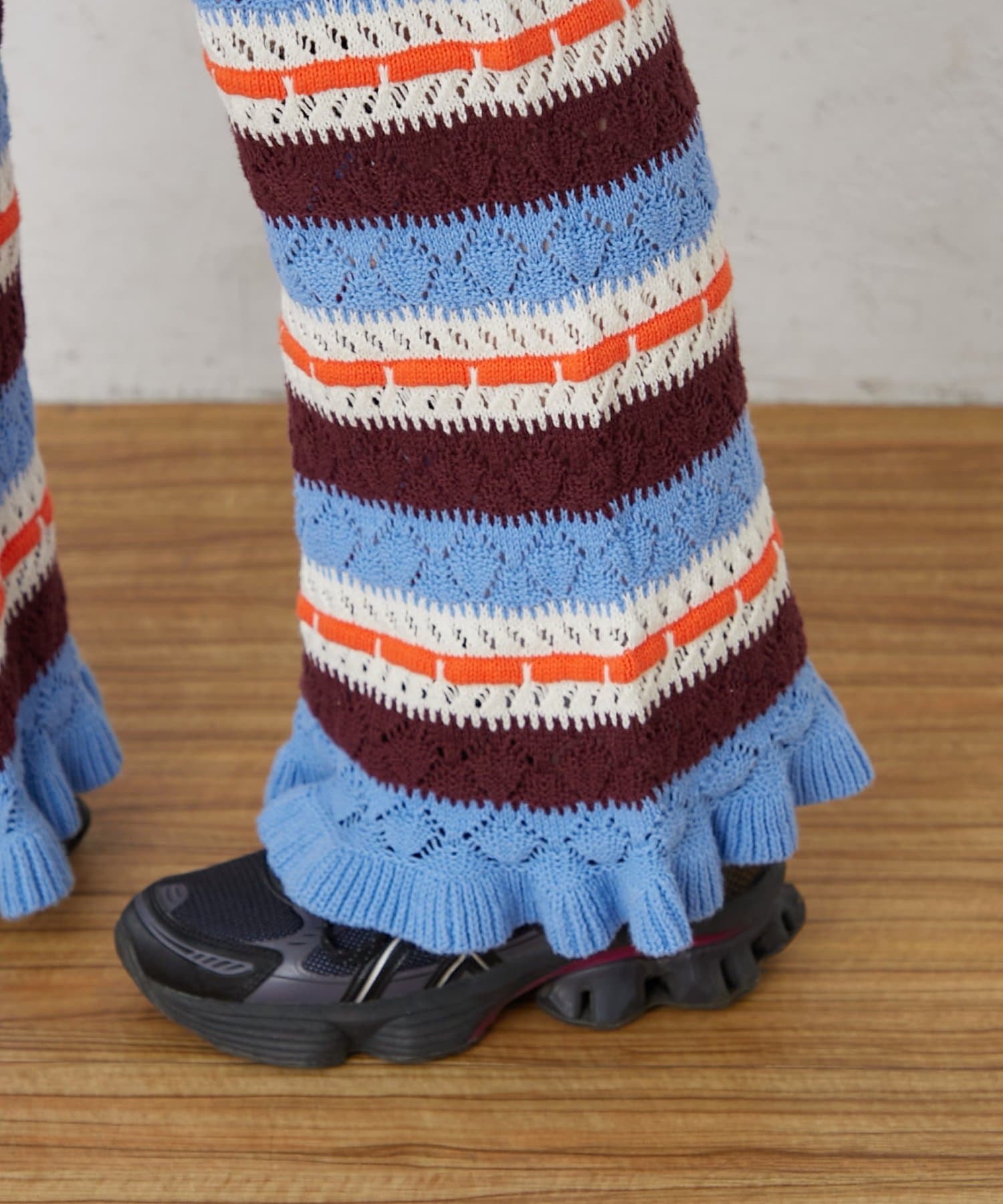 CIAOPANIC TYPY(チャオパニックティピー) 【HELLO.SANFRANCISCO/ハローサンフランシスコ】透かし柄ボーダーニットパンツ