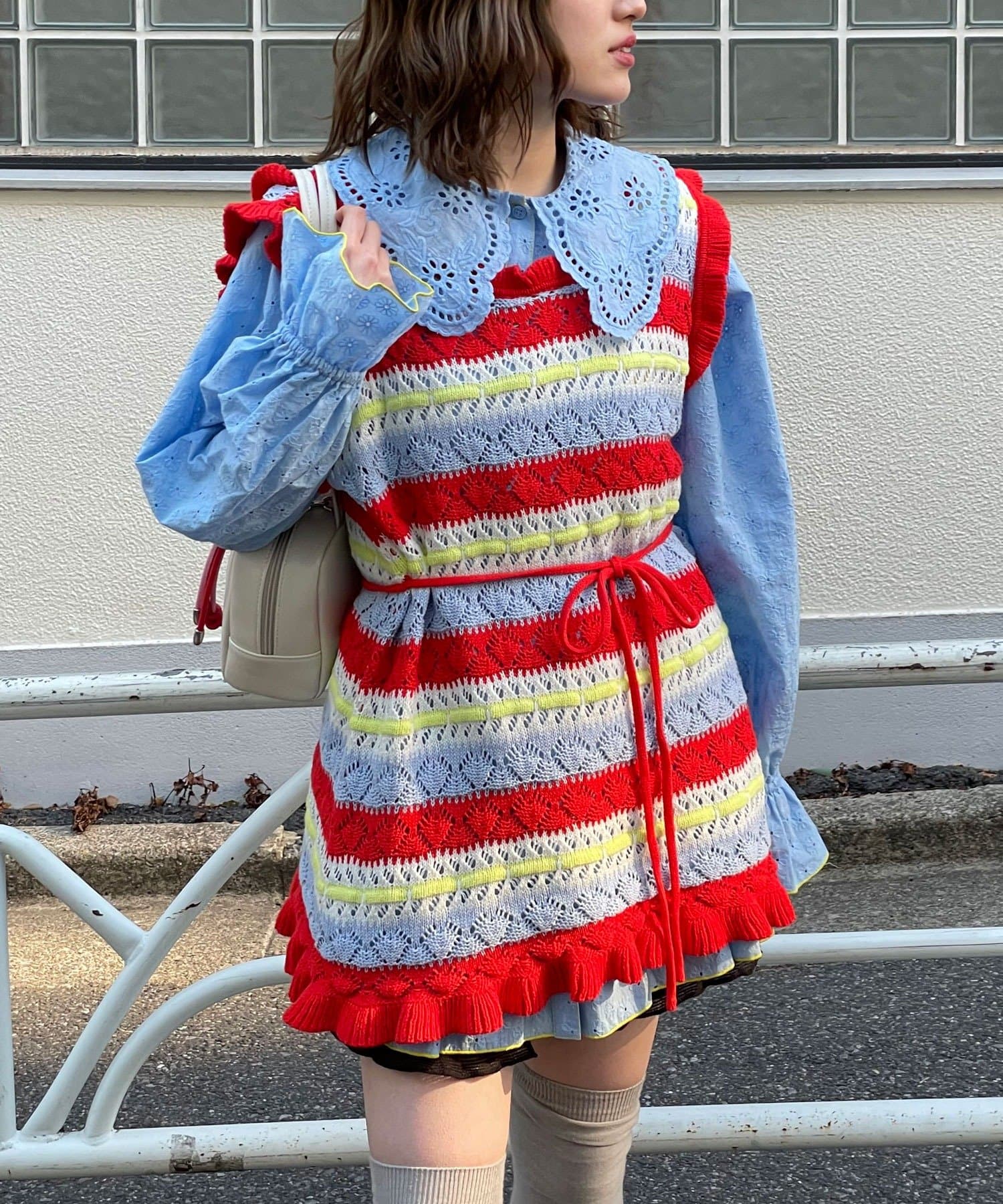 CIAOPANIC(チャオパニック) 【HELLO.SANFRANCISCO/ハローサンフランシスコ】透かし柄ボーダーニットチュニック